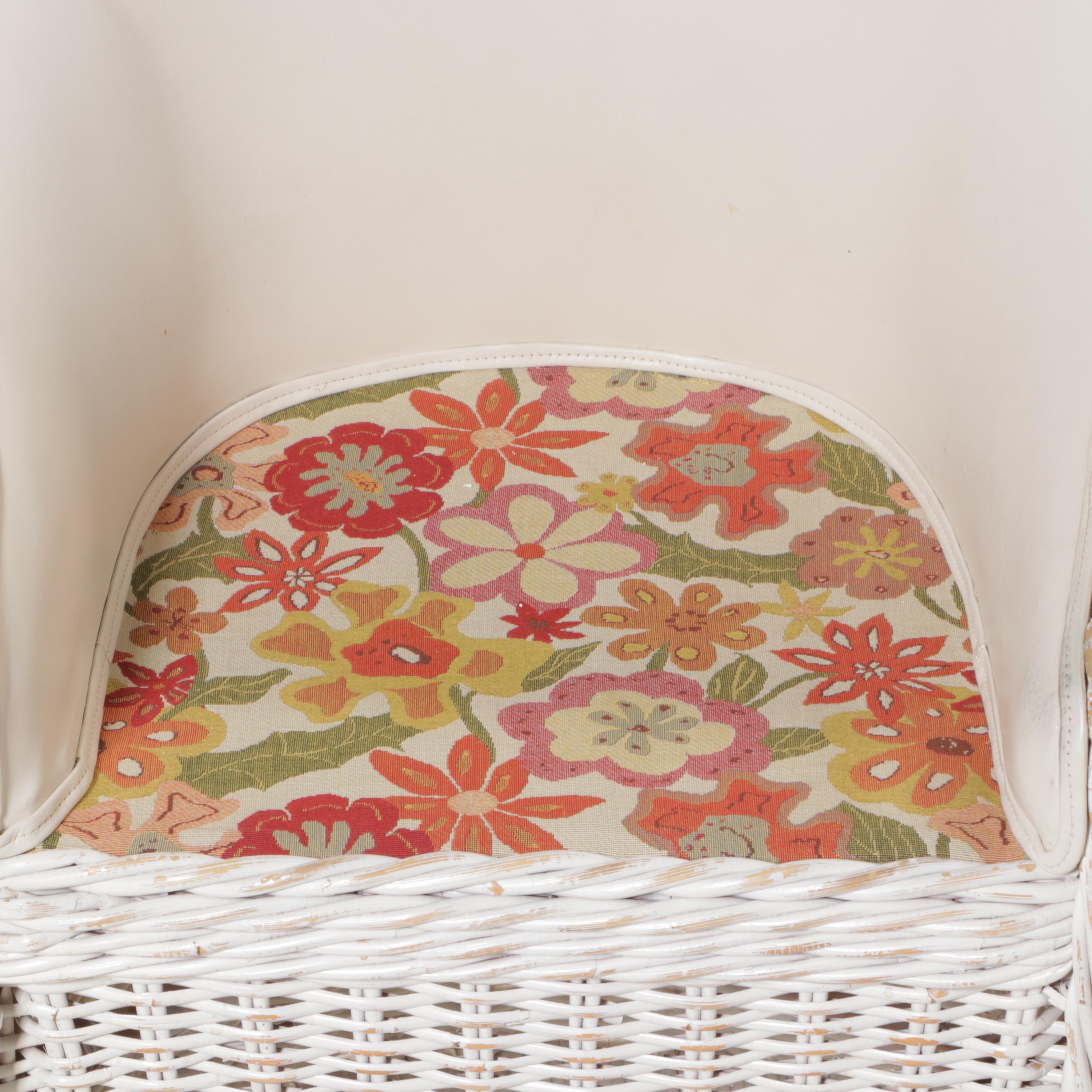 Three Wicker and Upholstered Armchairs