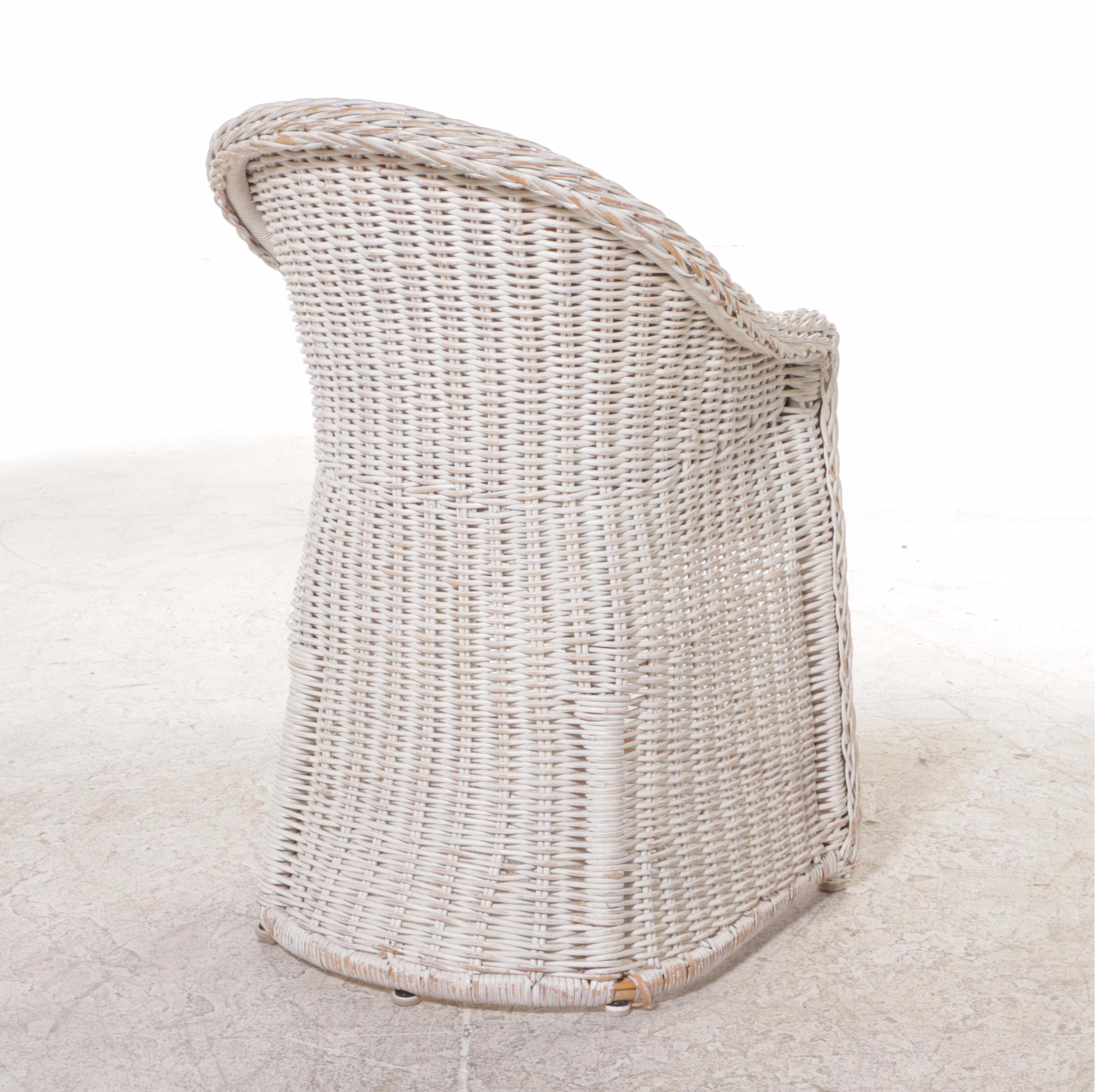 Three Wicker and Upholstered Armchairs