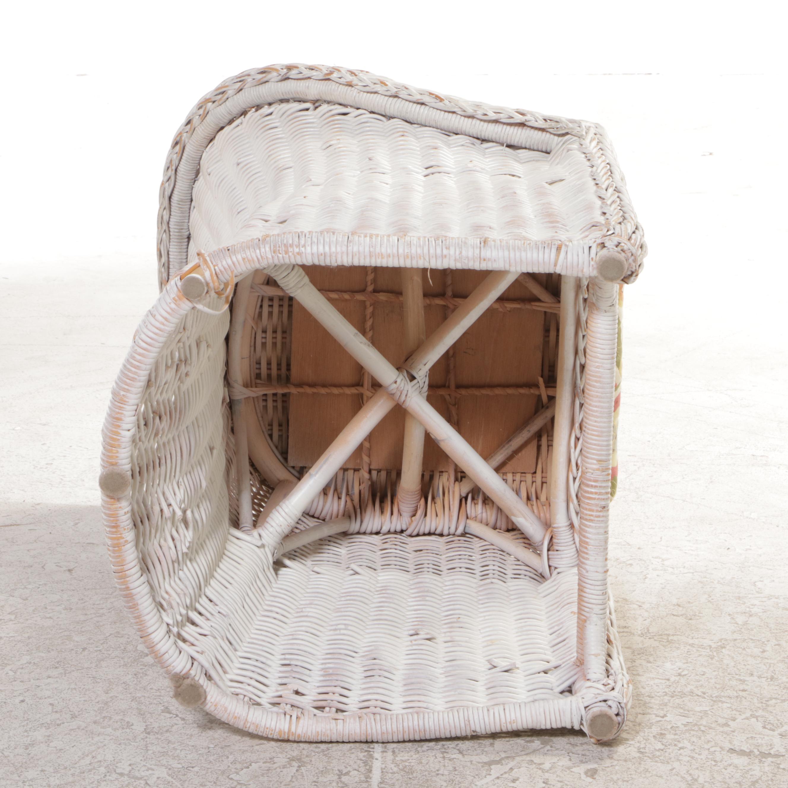 Three Wicker and Upholstered Armchairs