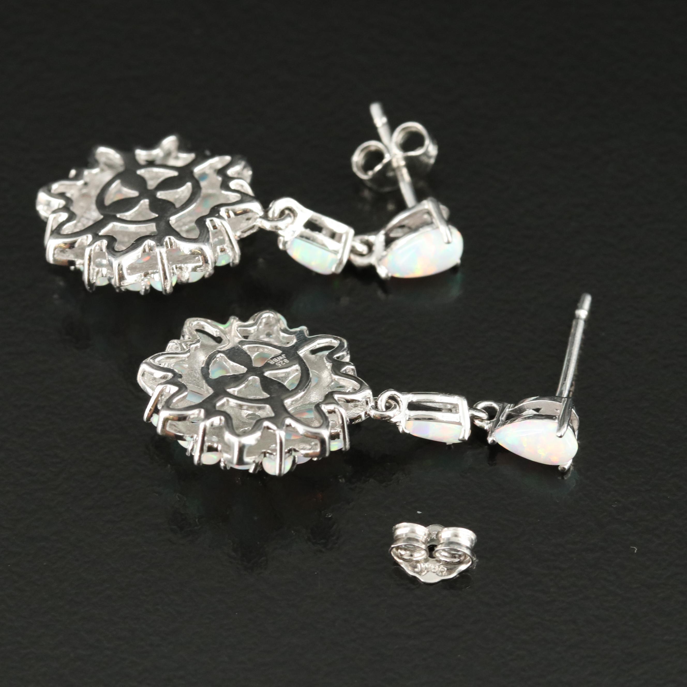 Sterling Opal and Diamond Cluster Earrings