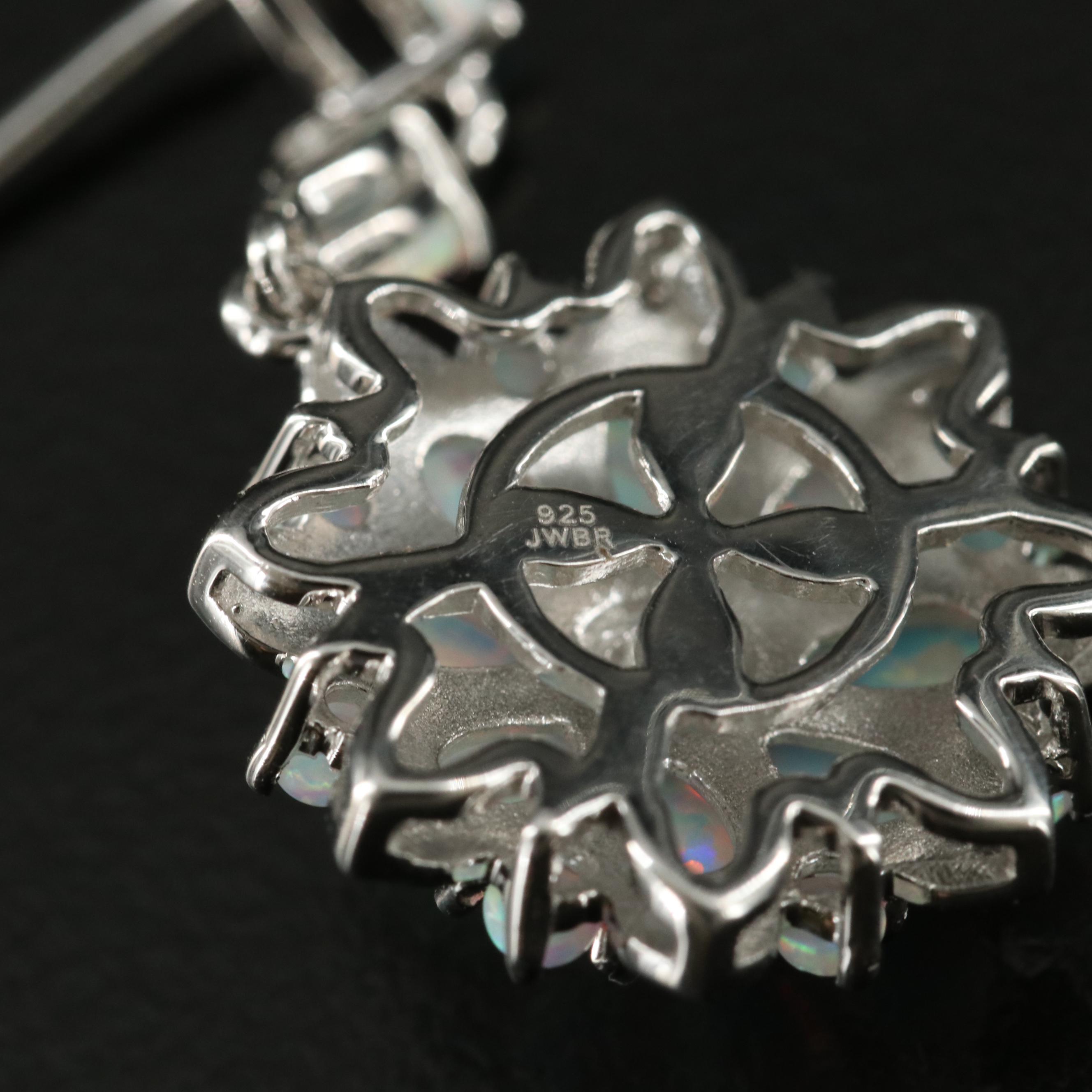 Sterling Opal and Diamond Cluster Earrings