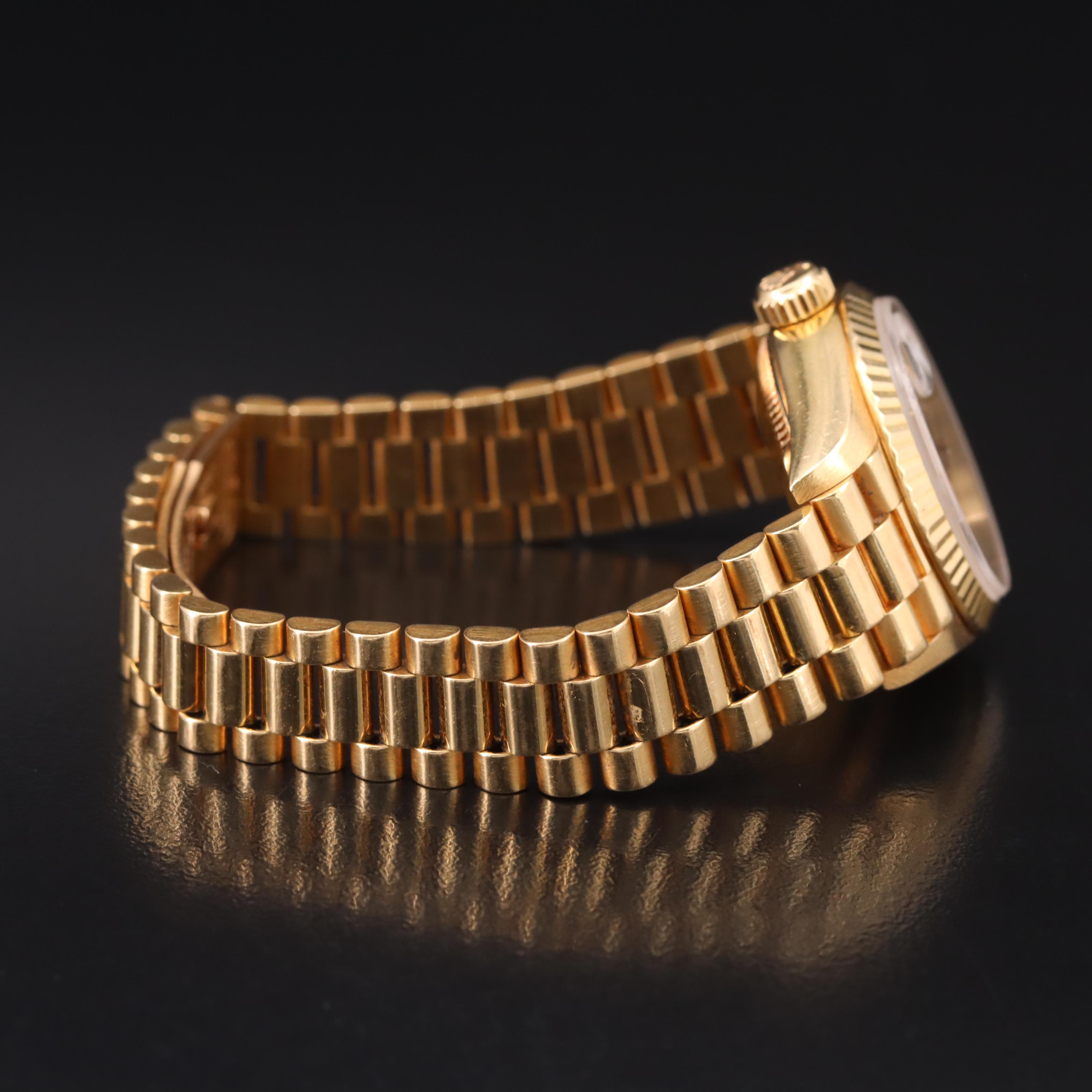 18K Rolex Houndstooth Diamond Dial Datejust Watch with President Watch Band