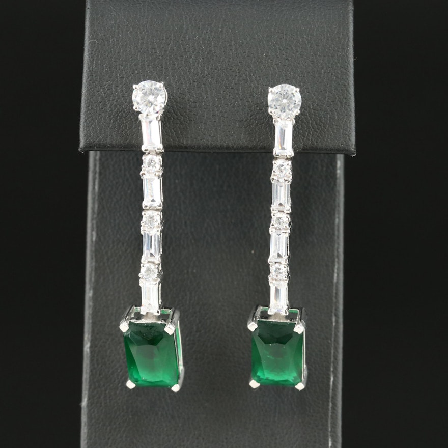 Sterling Cubic Zirconia and Glass Earrings