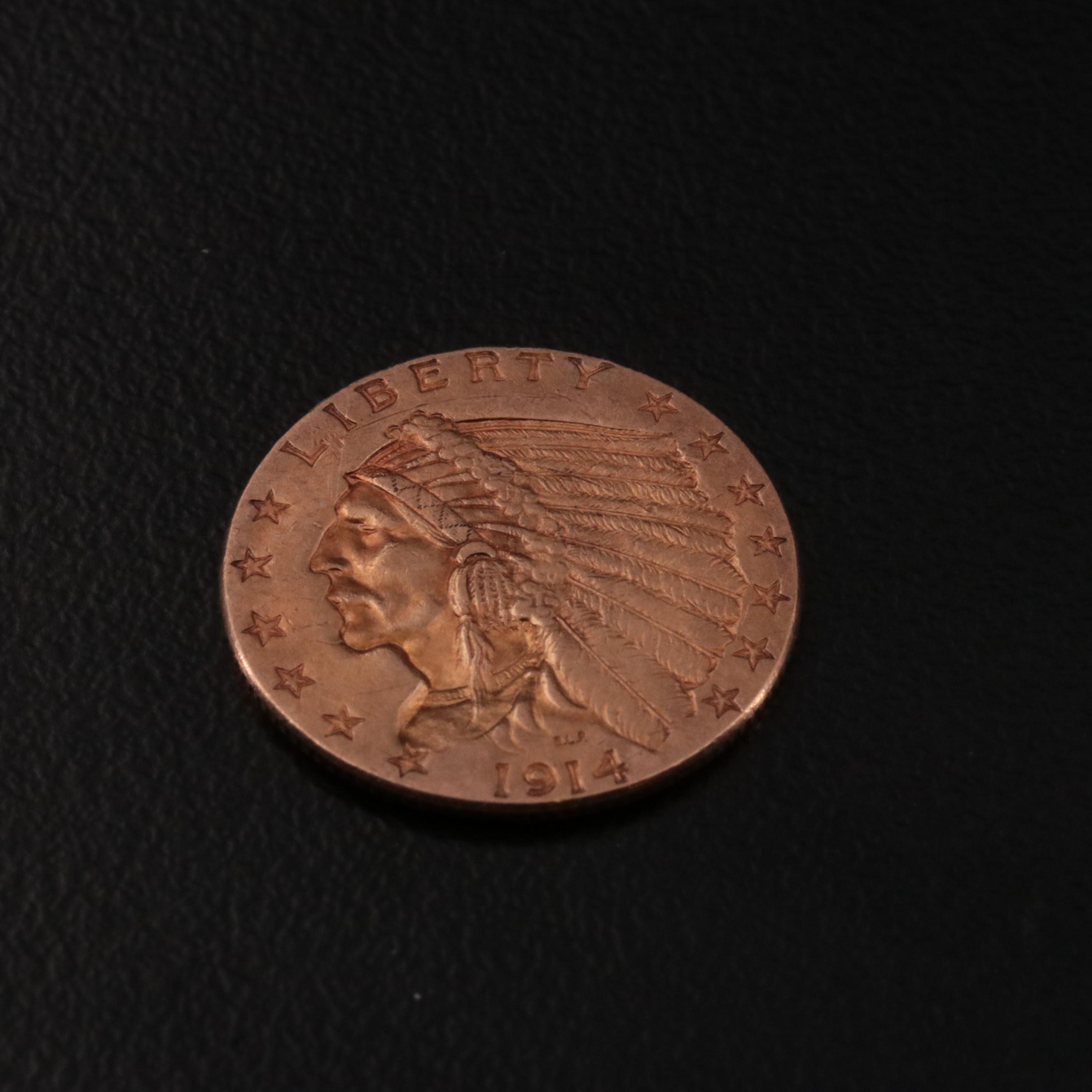 1914 Indian Head $2.50 Quarter Eagle Gold Coin