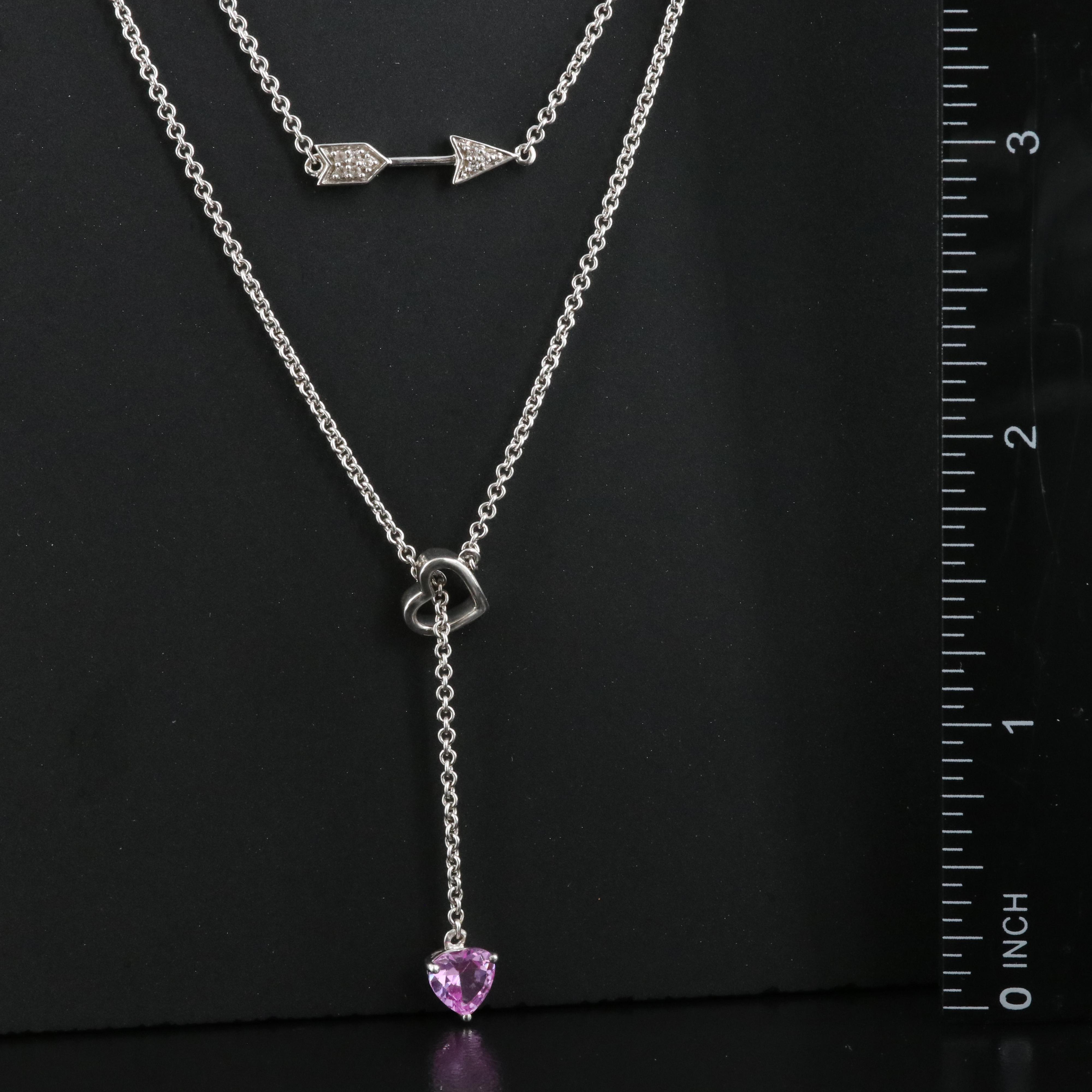 Sterling Pink and White Sapphire Arrow with Heart Necklace