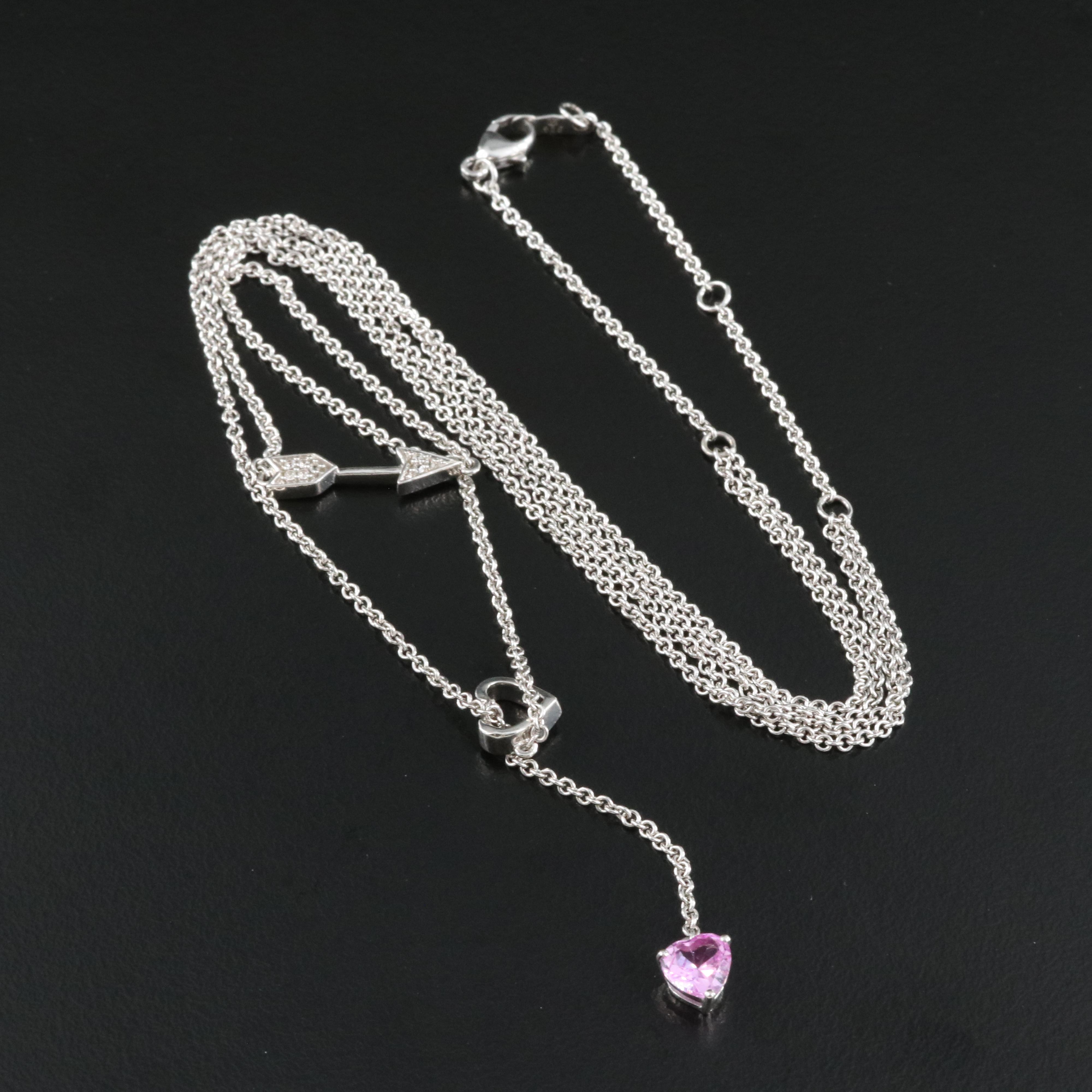 Sterling Pink and White Sapphire Arrow with Heart Necklace