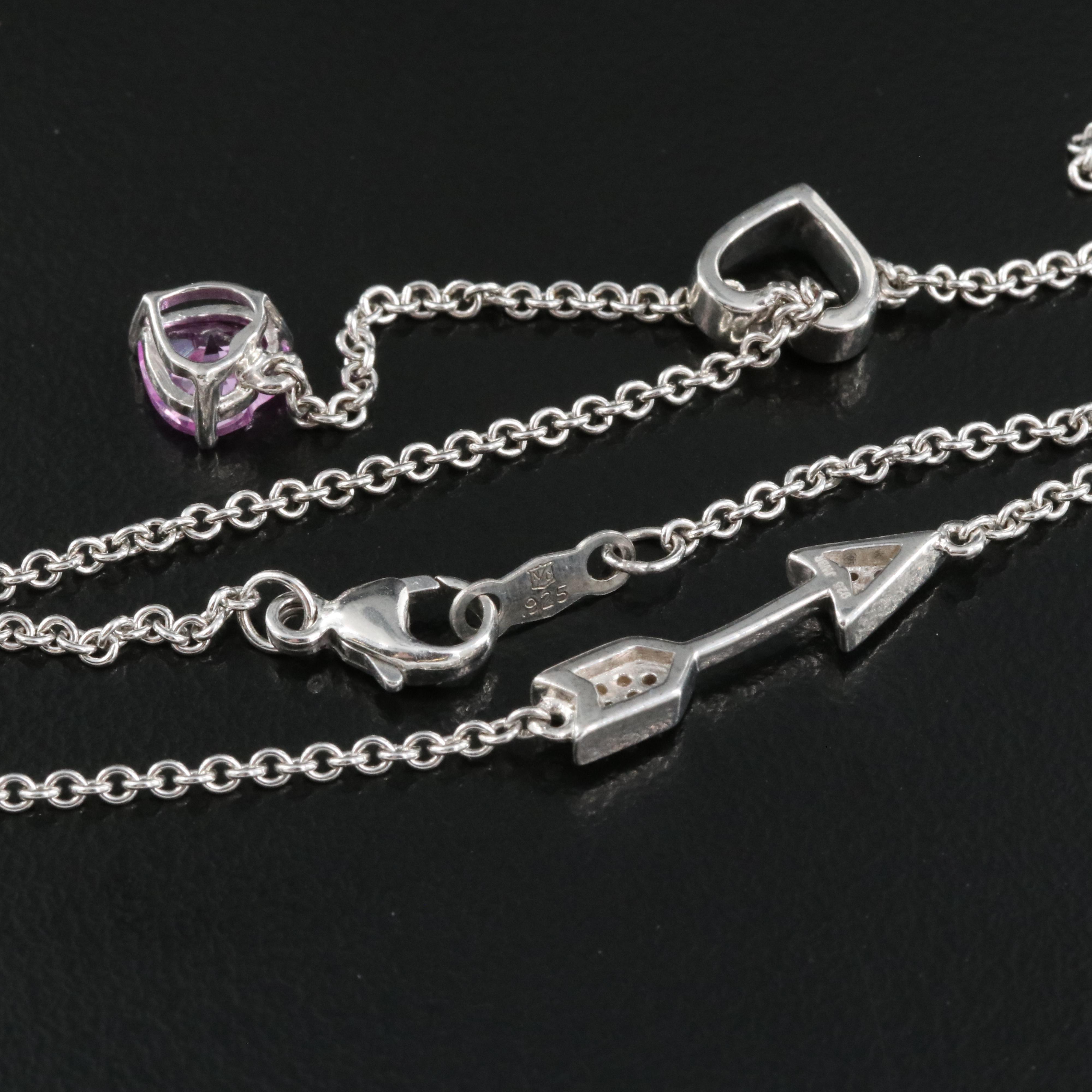 Sterling Pink and White Sapphire Arrow with Heart Necklace