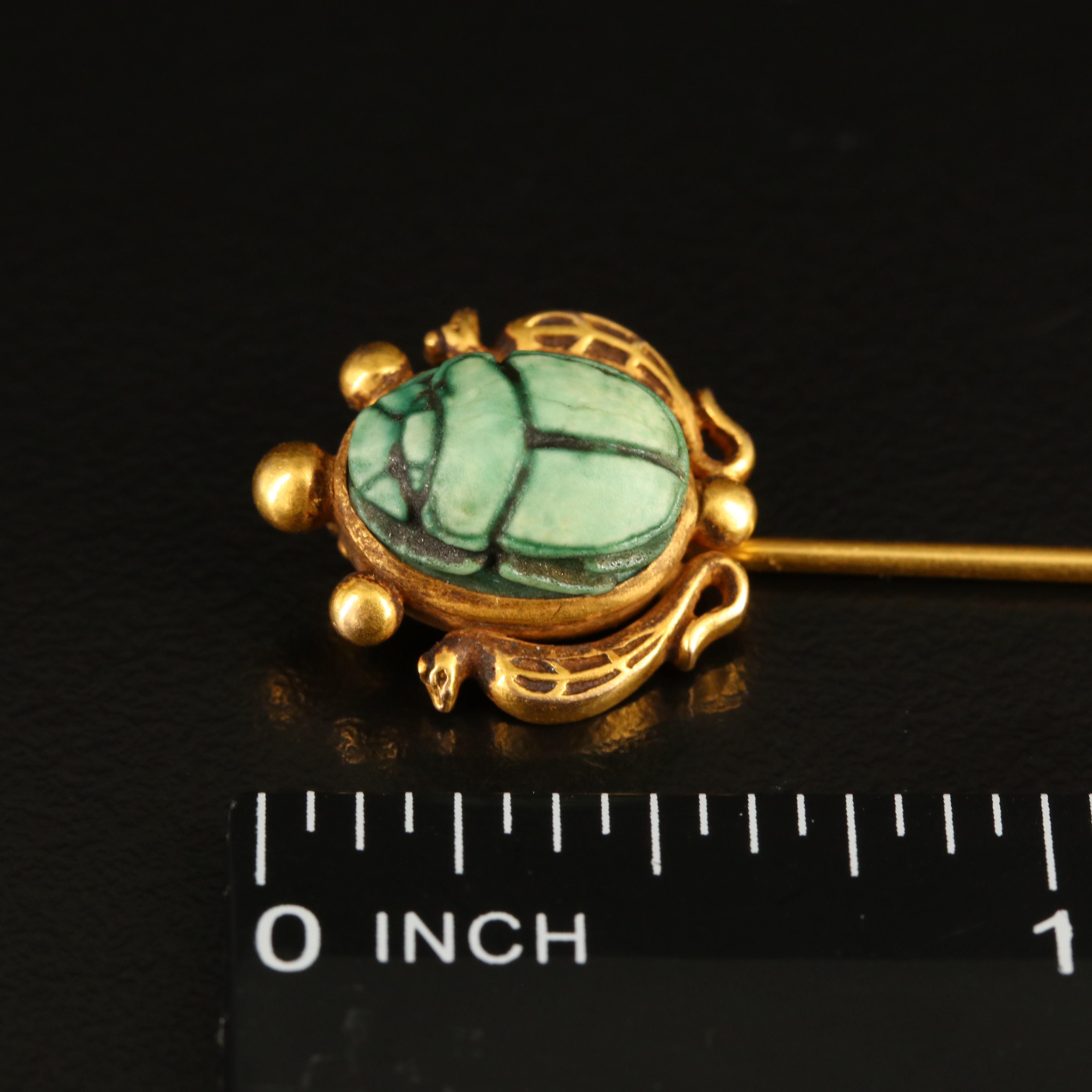 Antique Egyptian Revival 14K Faience Scarab Stick Pin