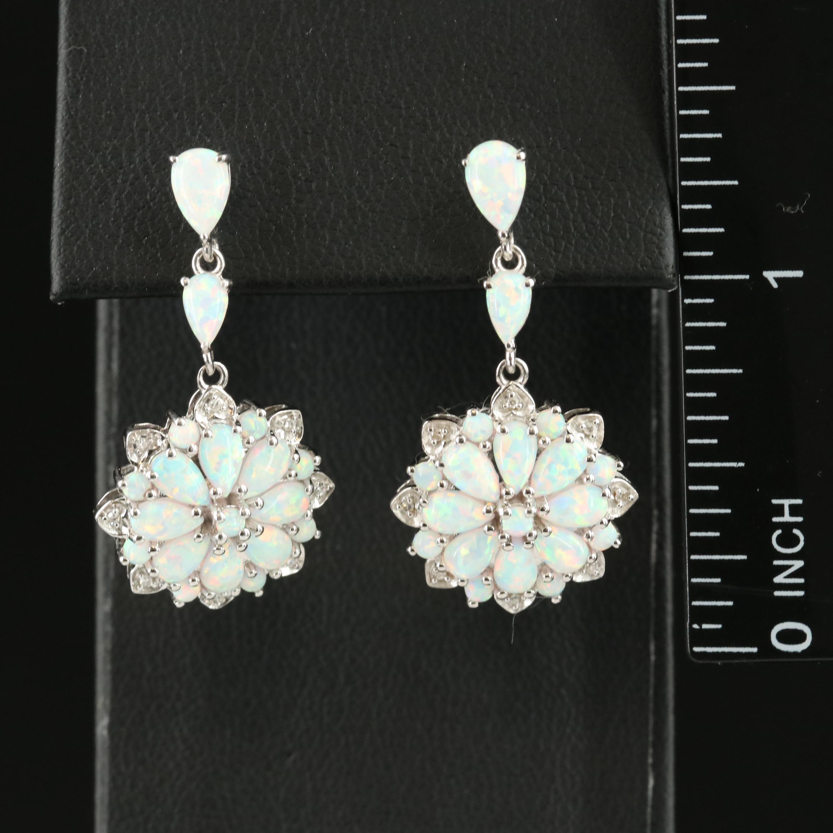 Sterling Opal and Diamond Earrings