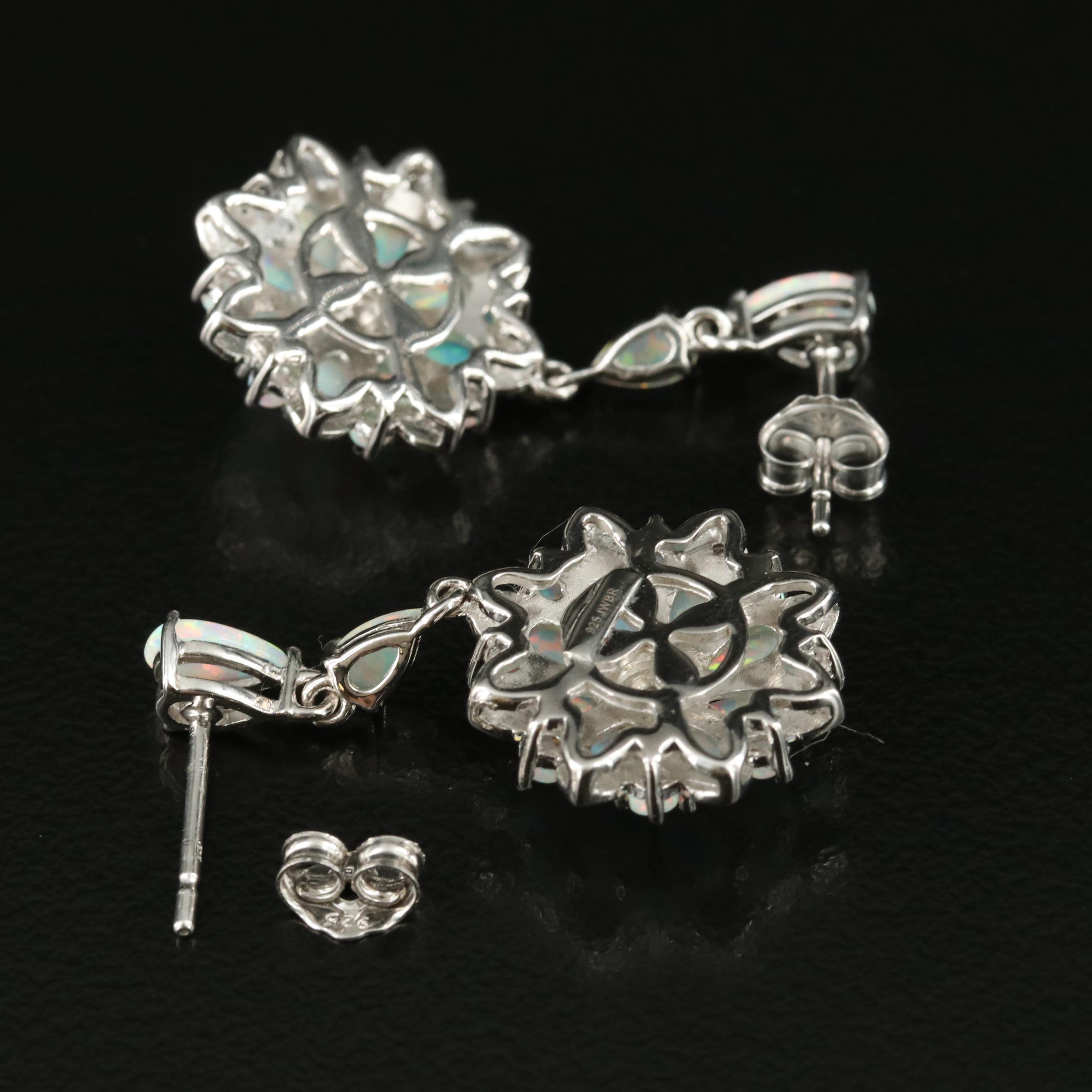Sterling Opal and Diamond Earrings