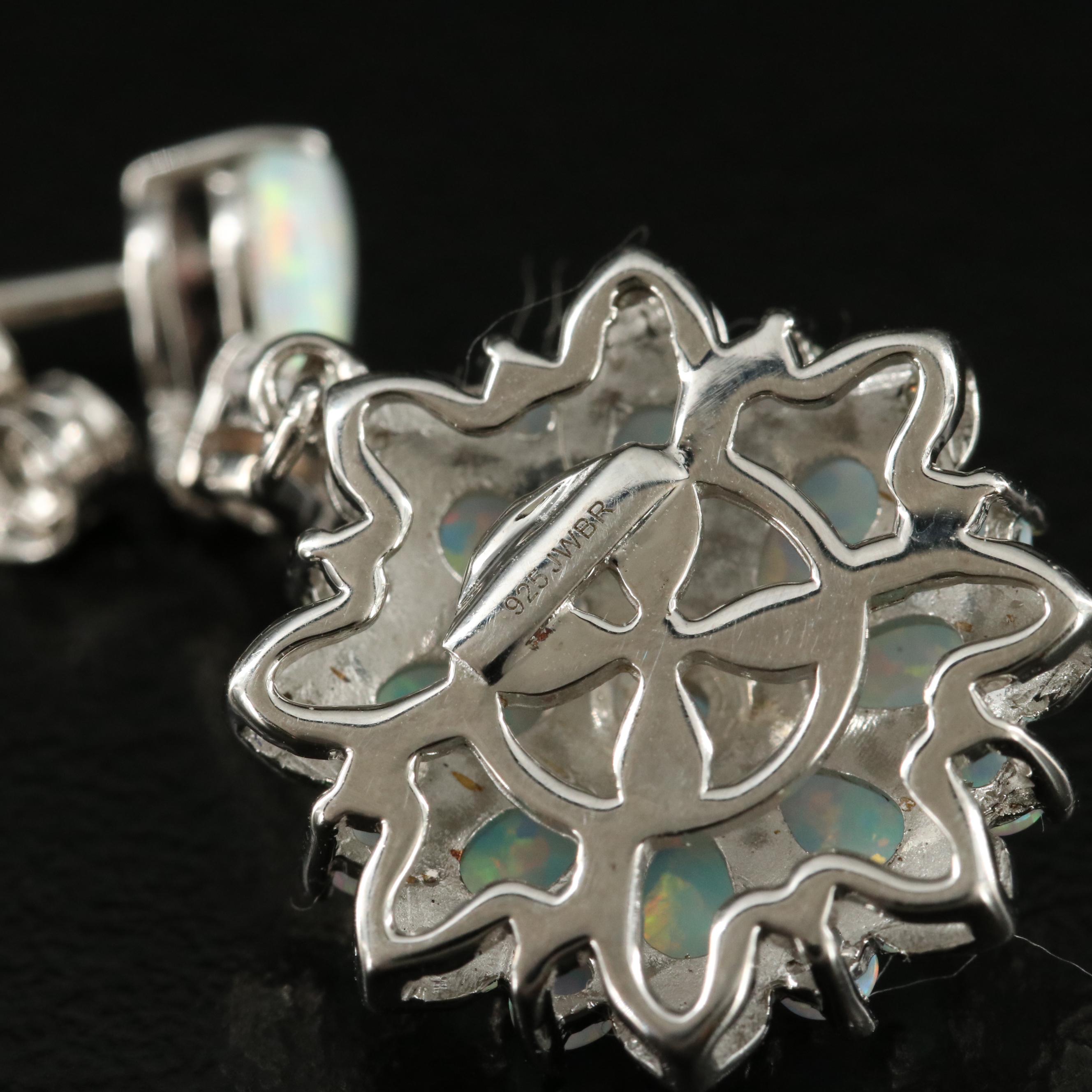 Sterling Opal and Diamond Earrings