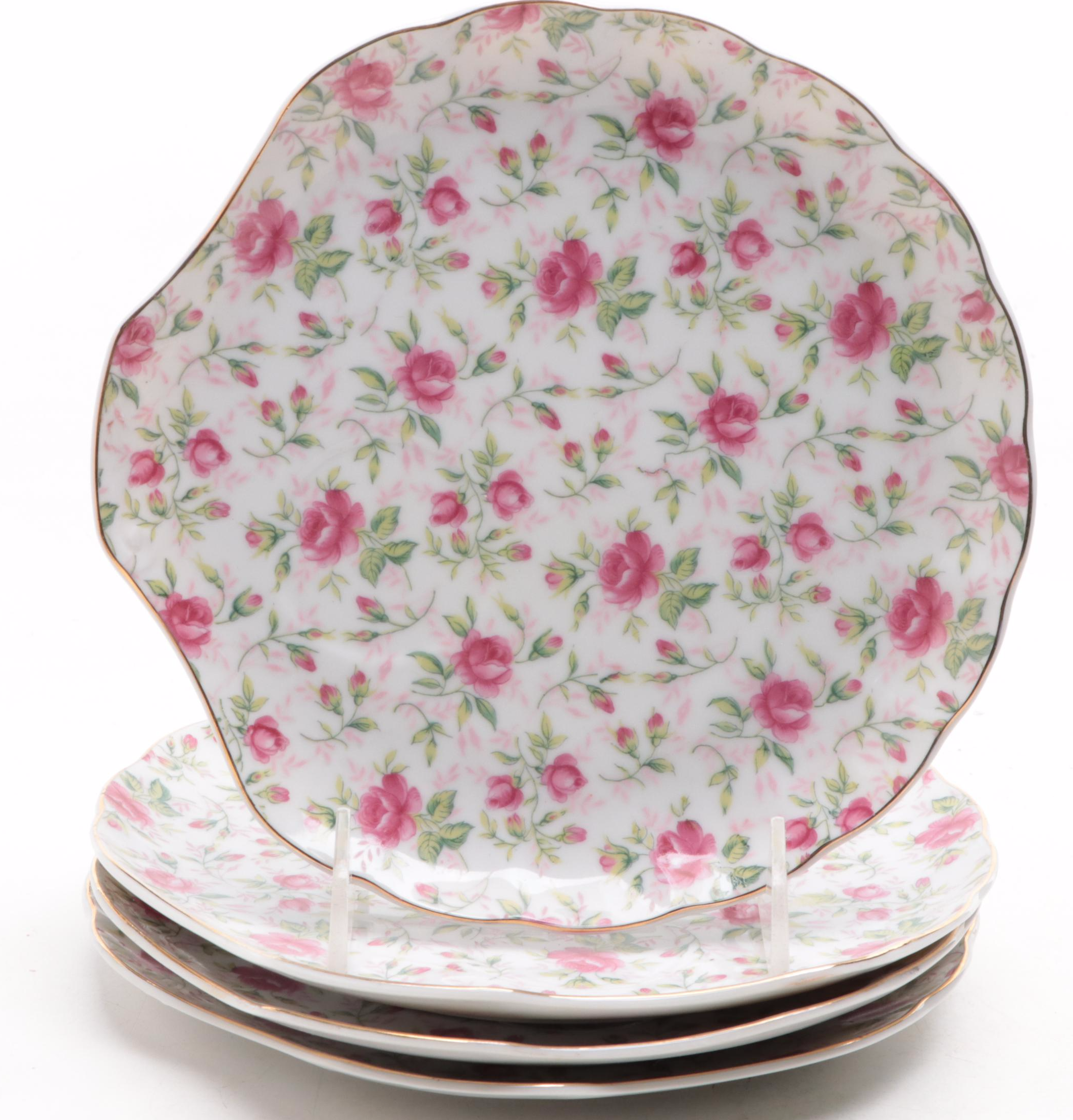 Lefton China Chintz Snack Set, Mid to Late 20th Century