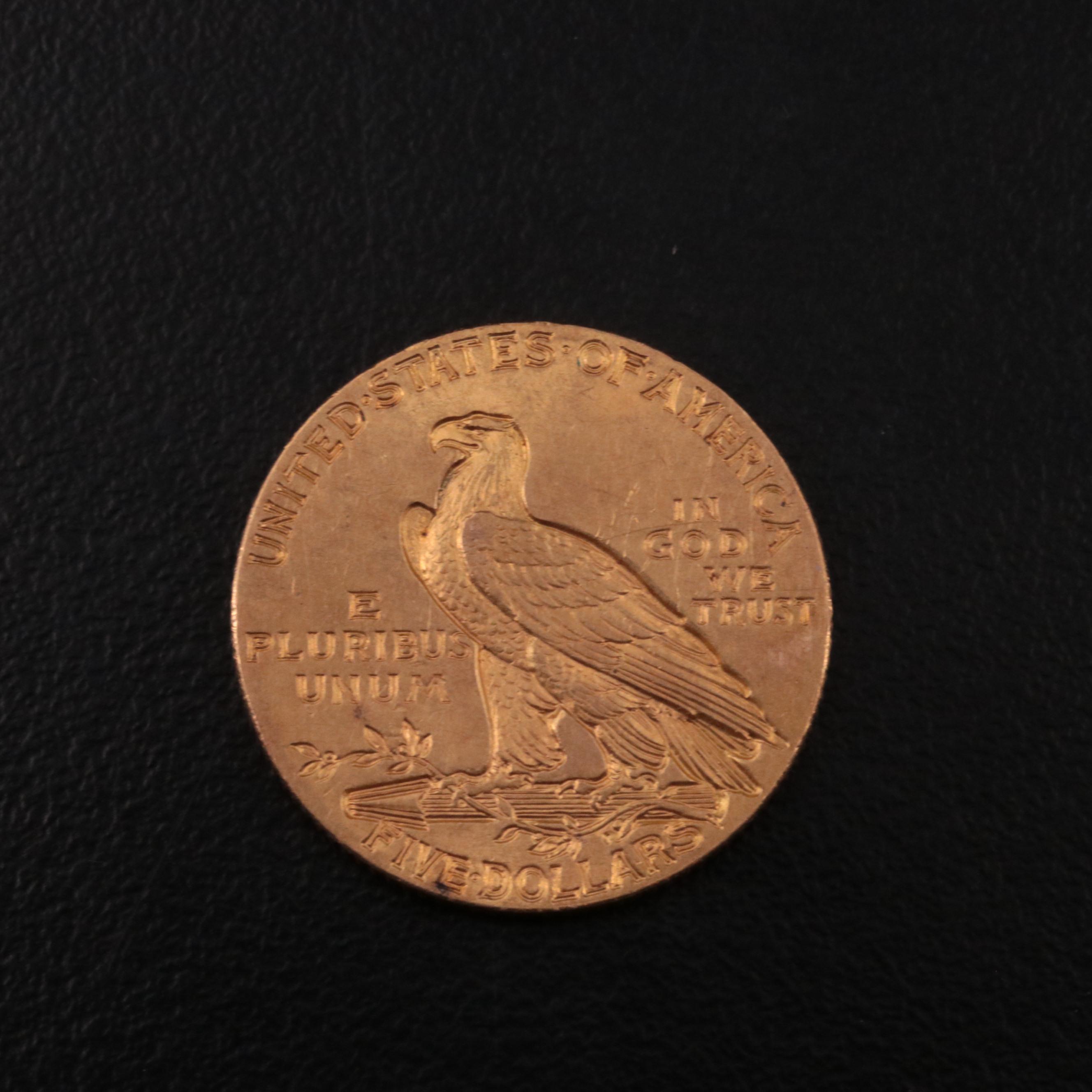 1908 Indian Head $5 Gold Half Eagle