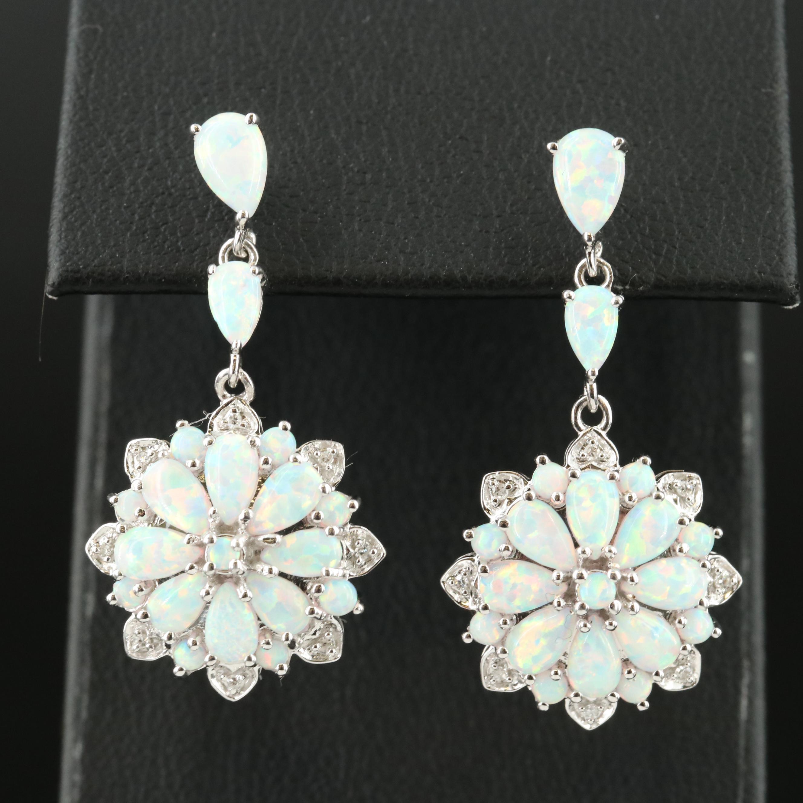 Sterling Opal and Diamond Earrings