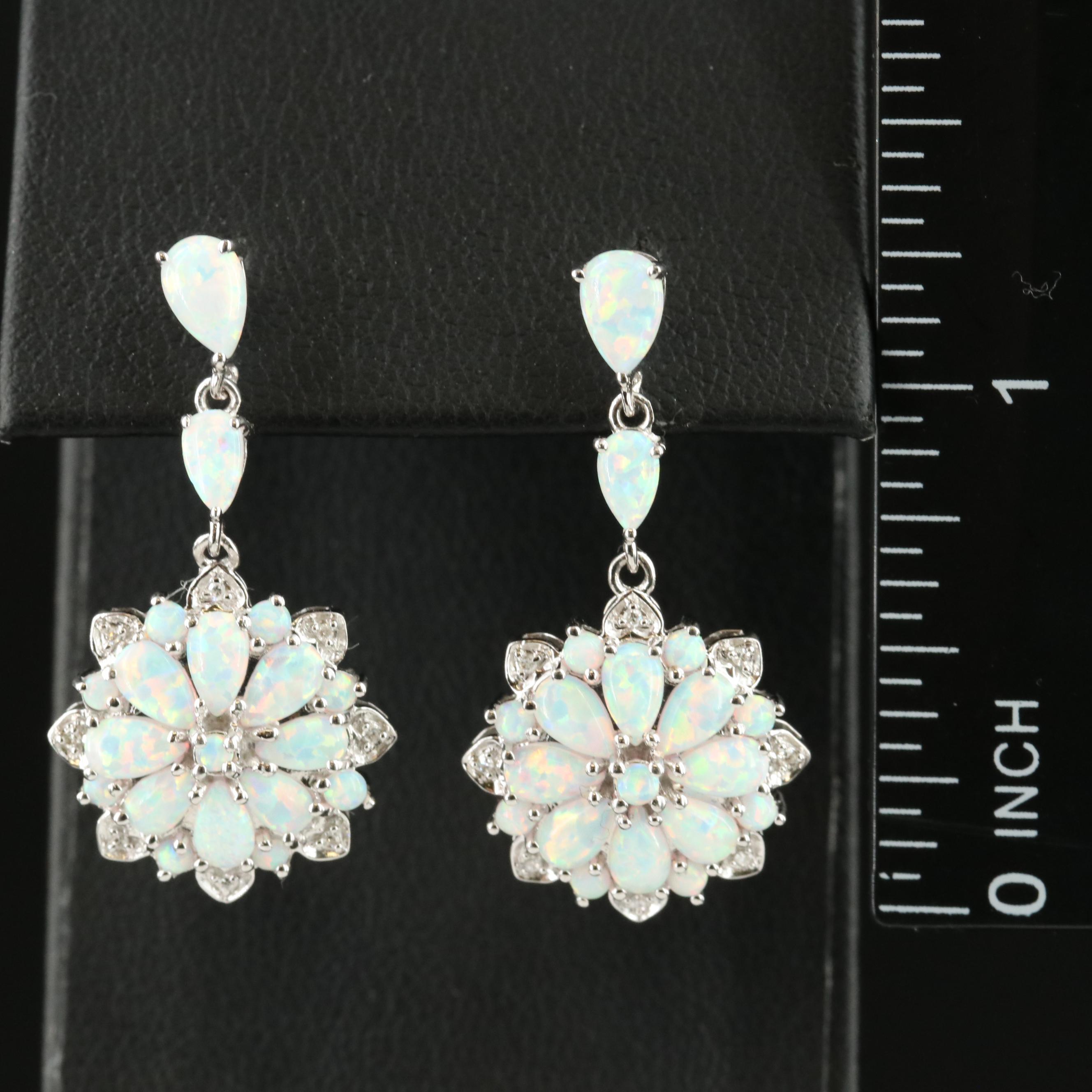 Sterling Opal and Diamond Earrings