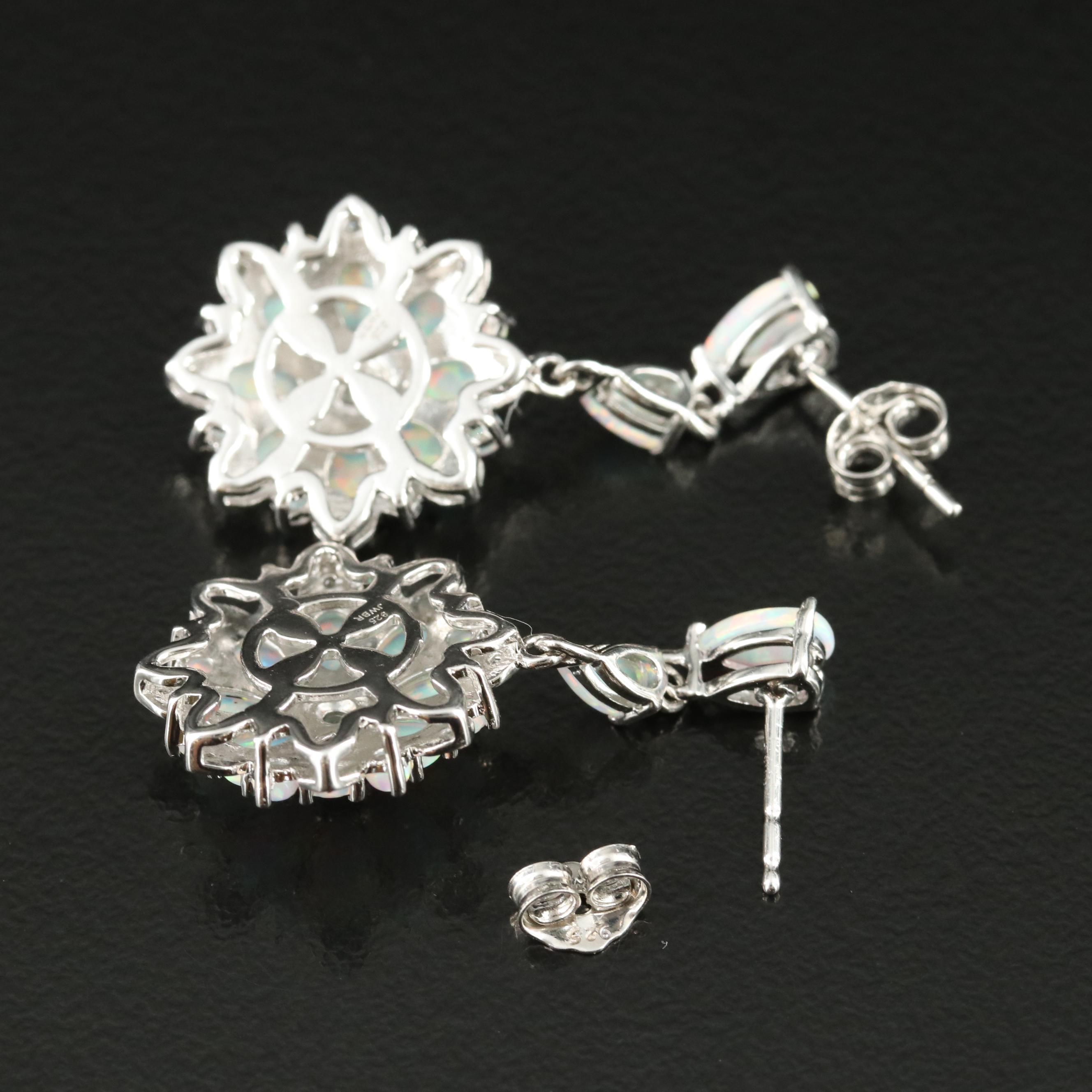Sterling Opal and Diamond Earrings
