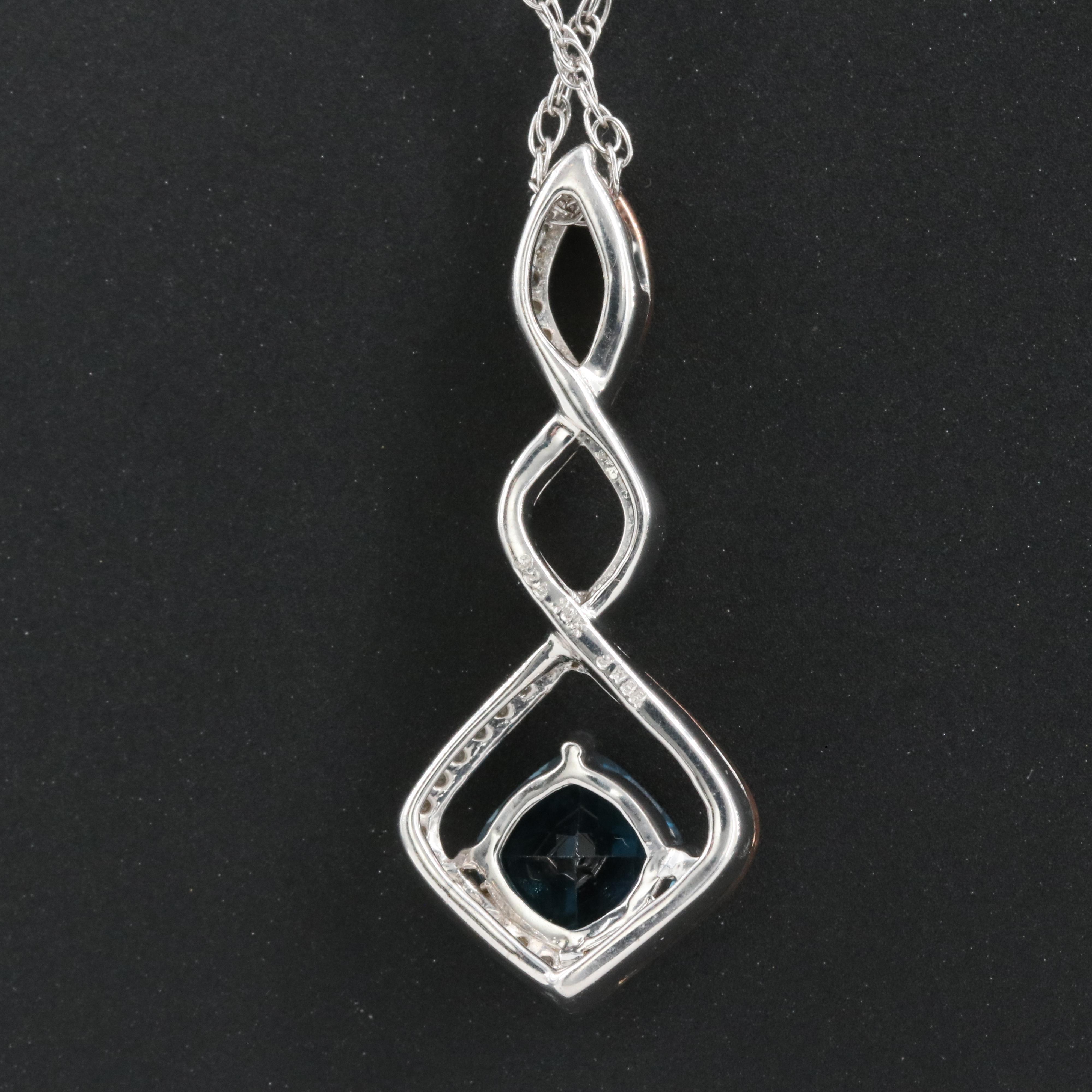 Sterling London Blue Topaz and Diamond Necklace with 10K Rose Gold Accents