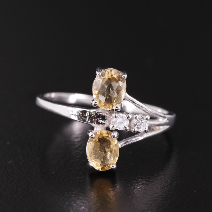 Sterling Double Citrine and Cubic Zirconia Ring