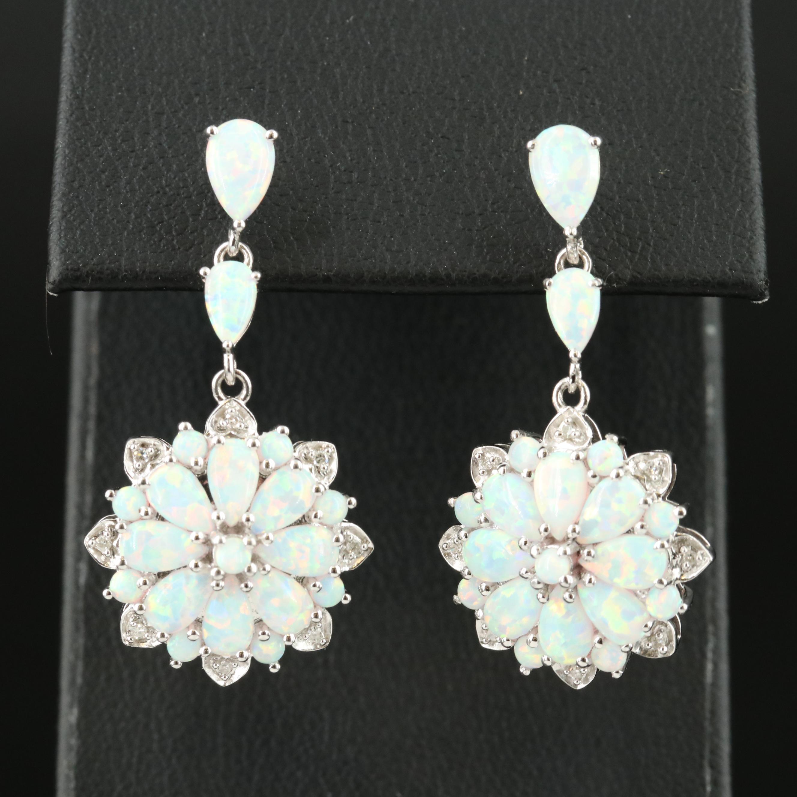 Sterling Opal and Diamond Earrings