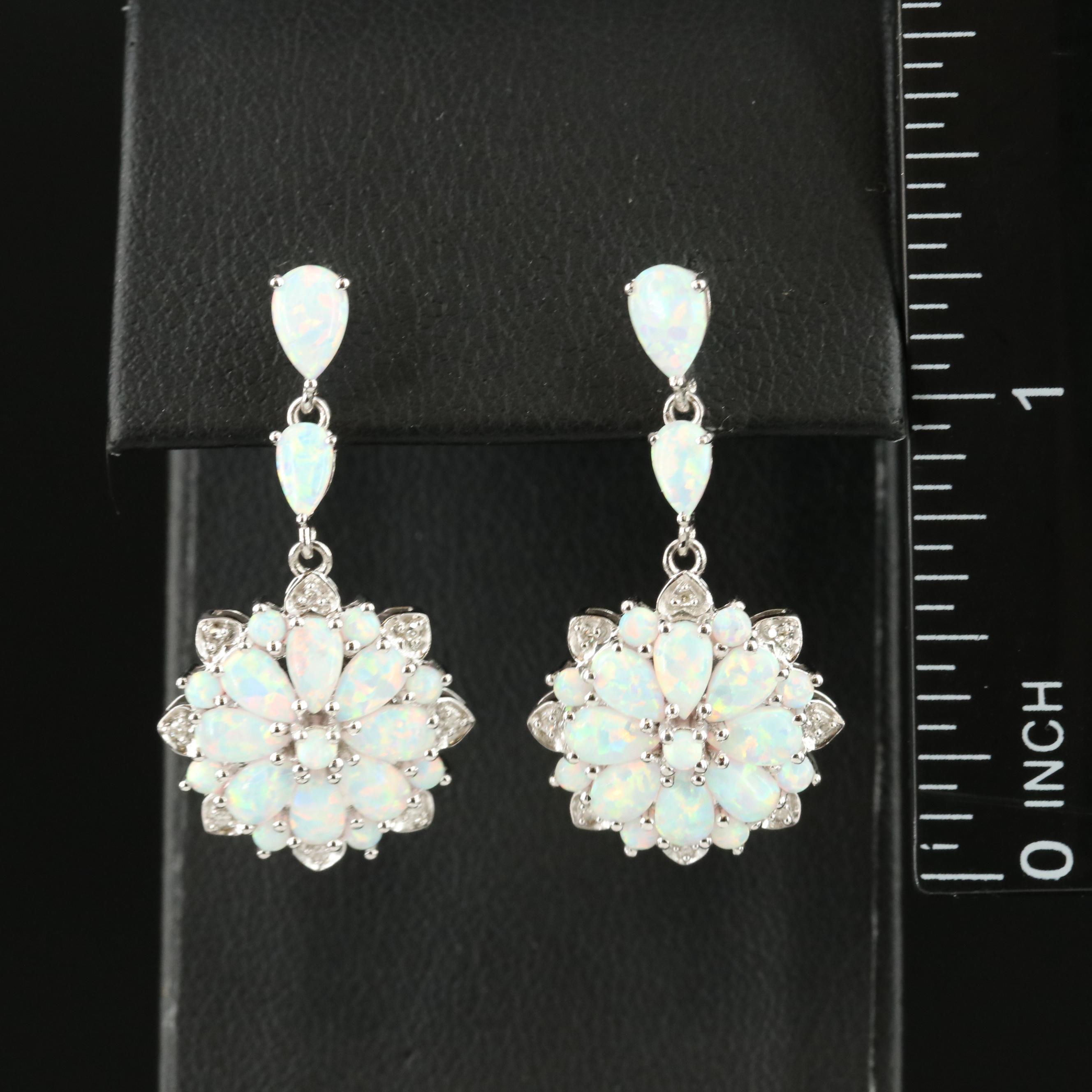 Sterling Opal and Diamond Earrings