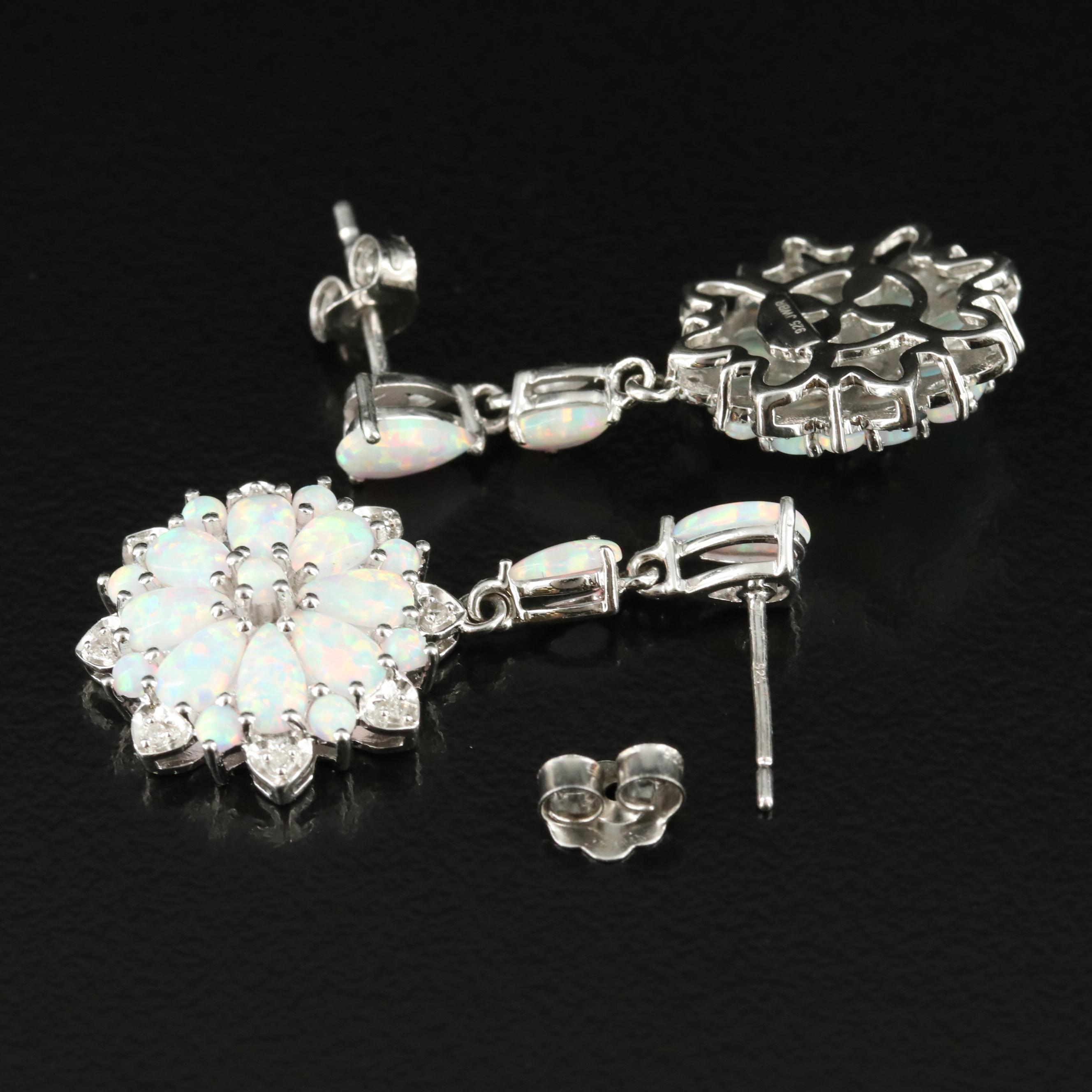 Sterling Opal and Diamond Earrings