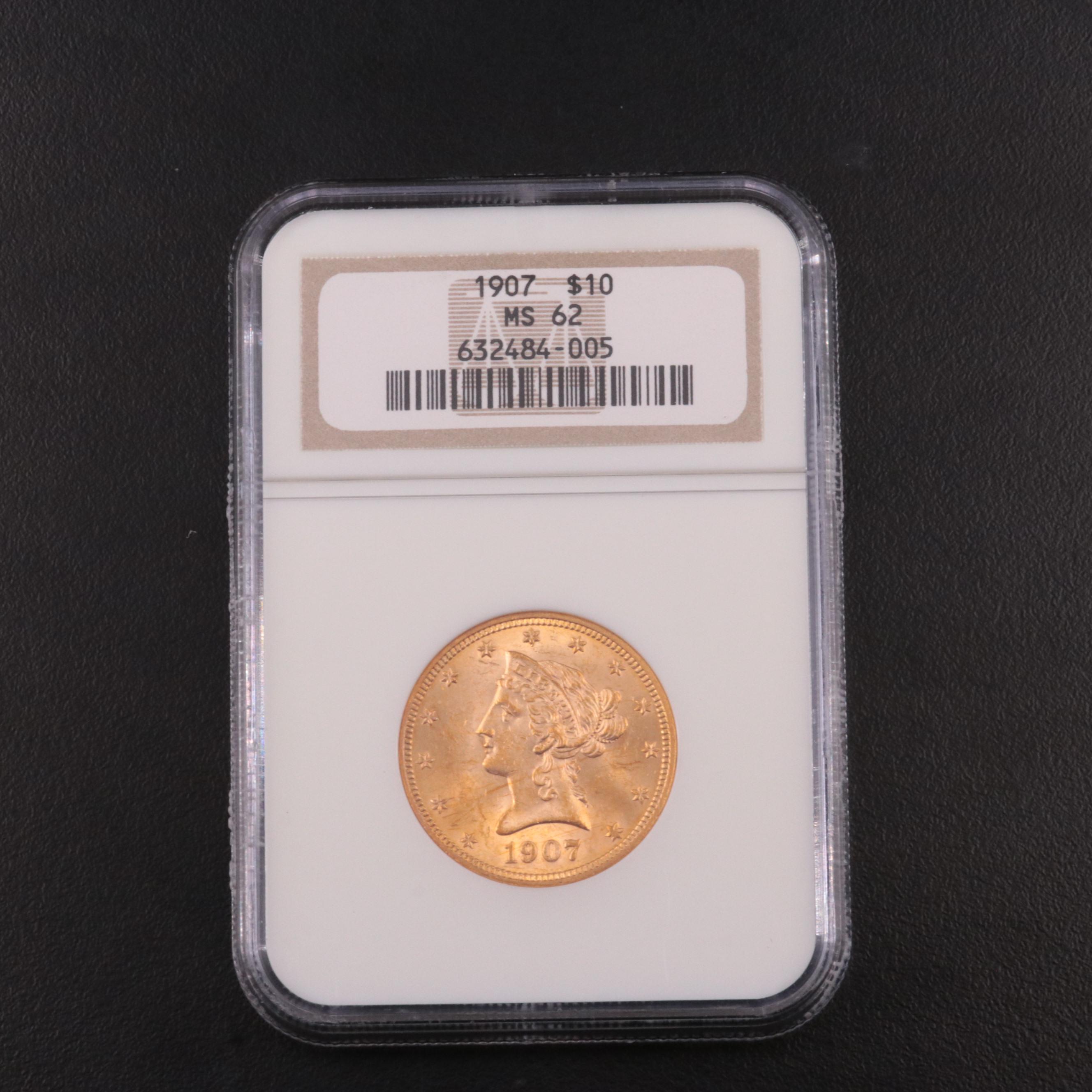 NGC Graded MS62 1907 Liberty Head $10 Gold Eagle