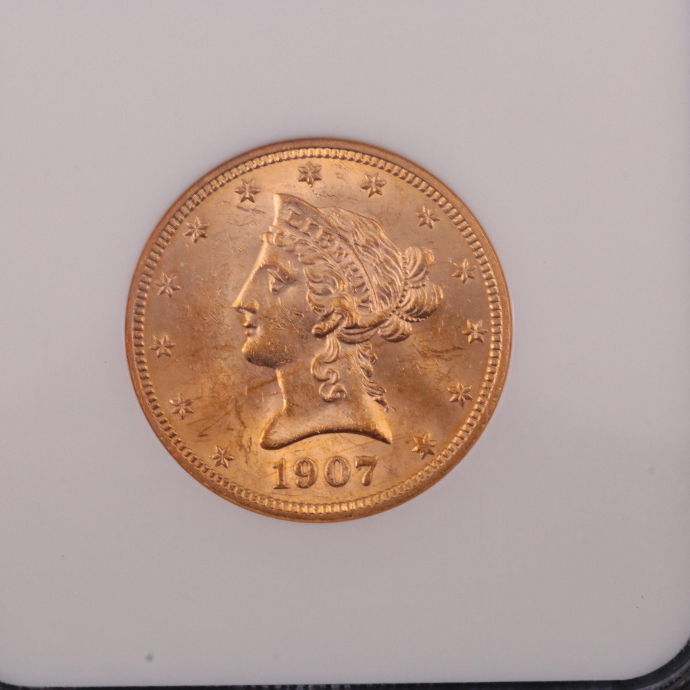 NGC Graded MS62 1907 Liberty Head $10 Gold Eagle