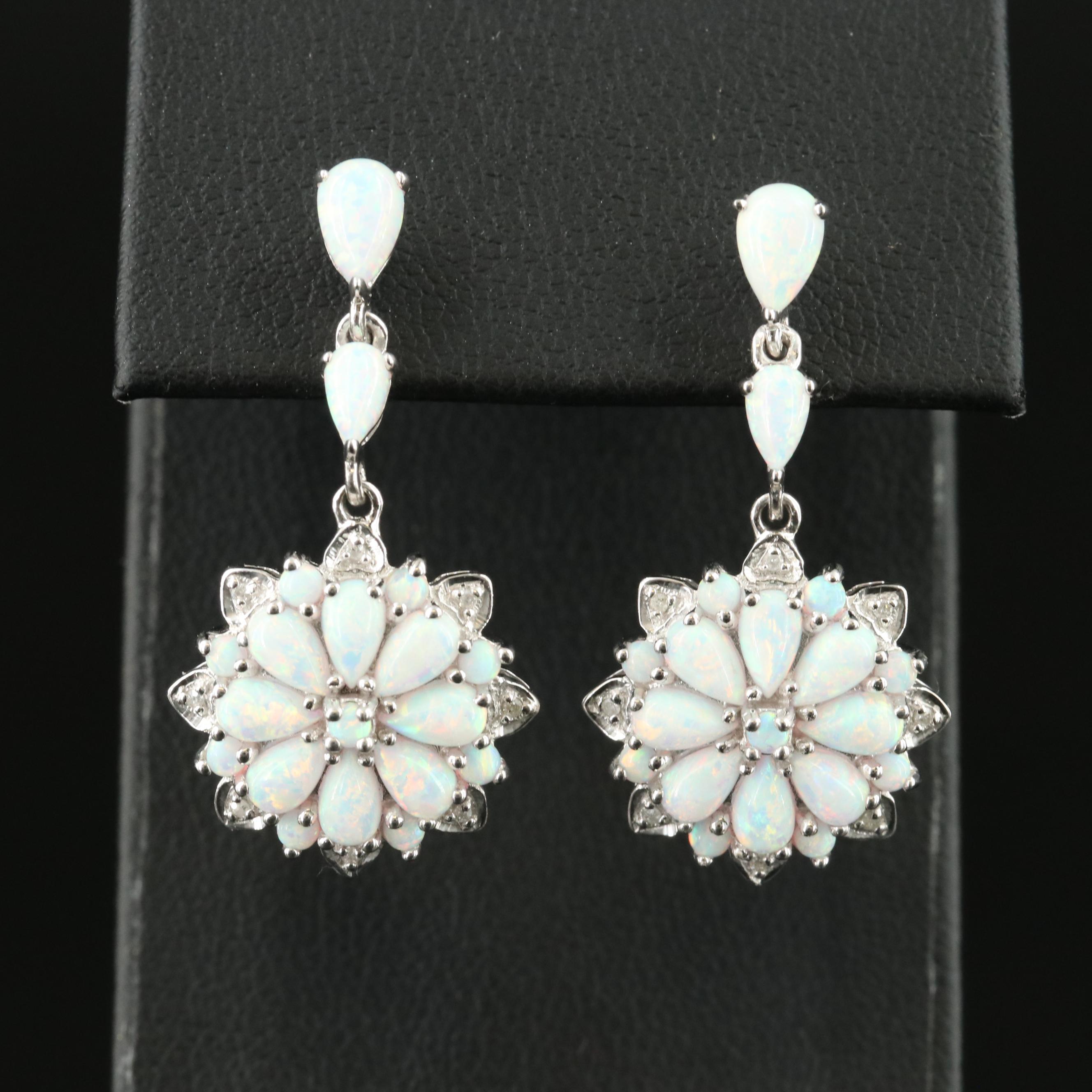 Sterling Opal and Diamond Earrings