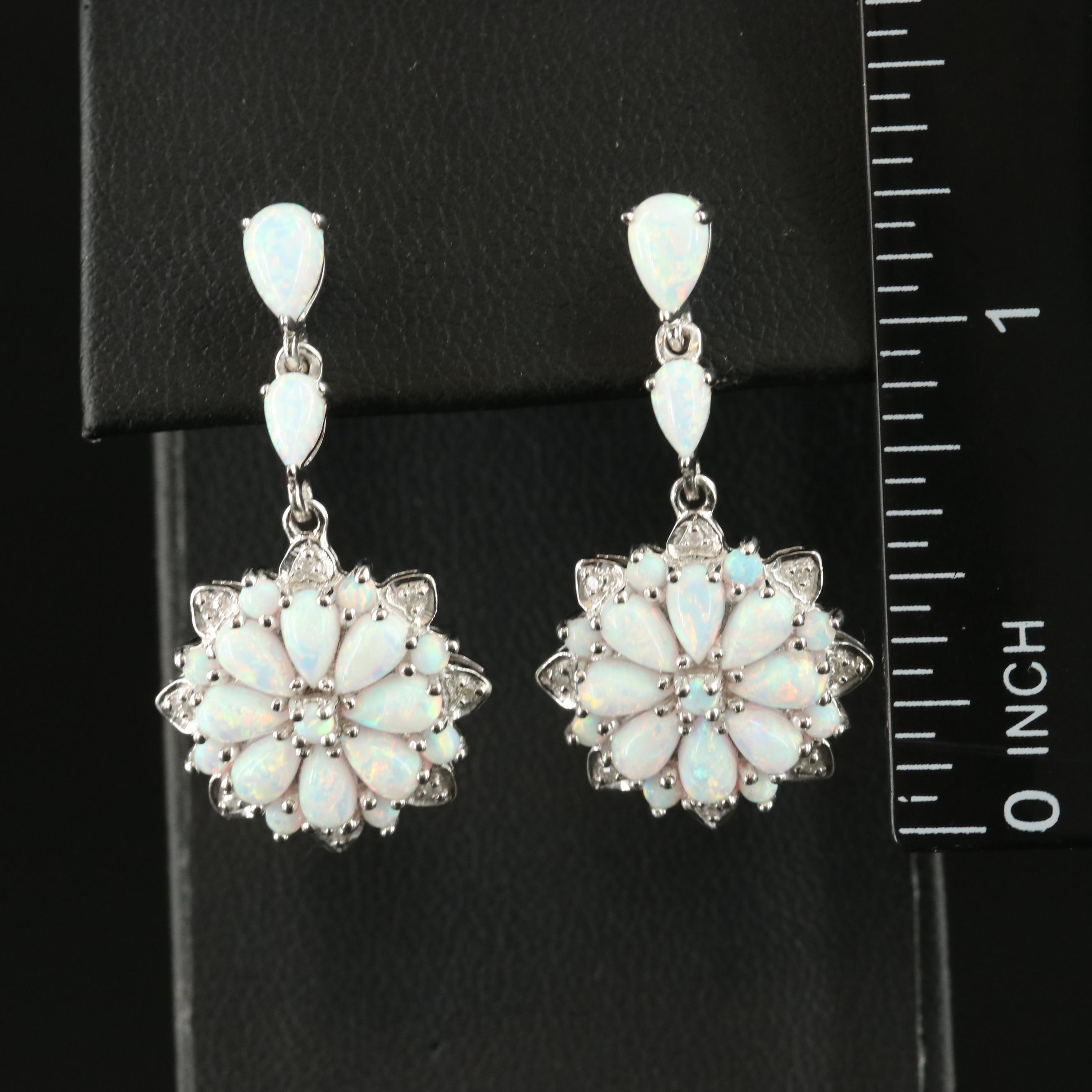 Sterling Opal and Diamond Earrings