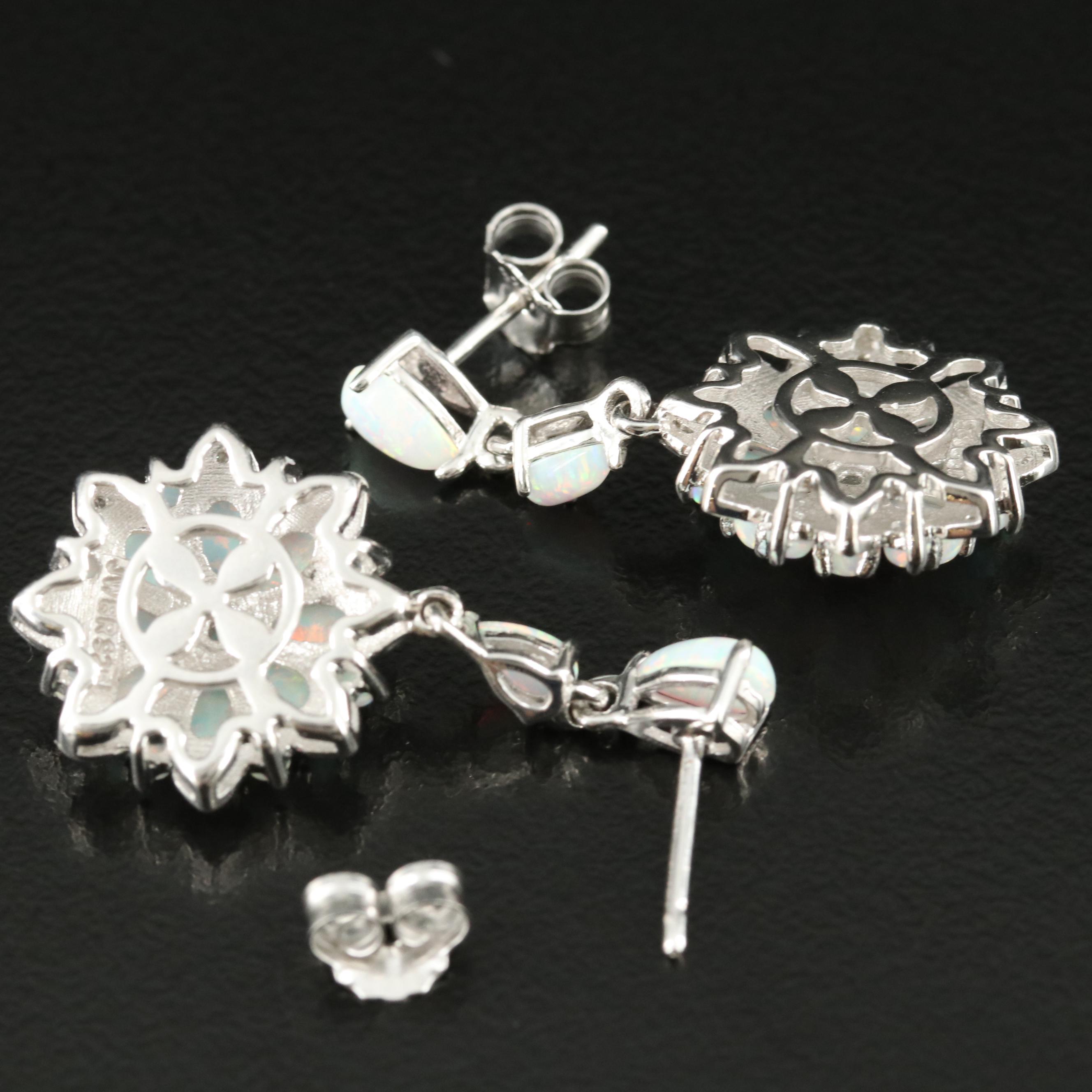 Sterling Opal and Diamond Earrings