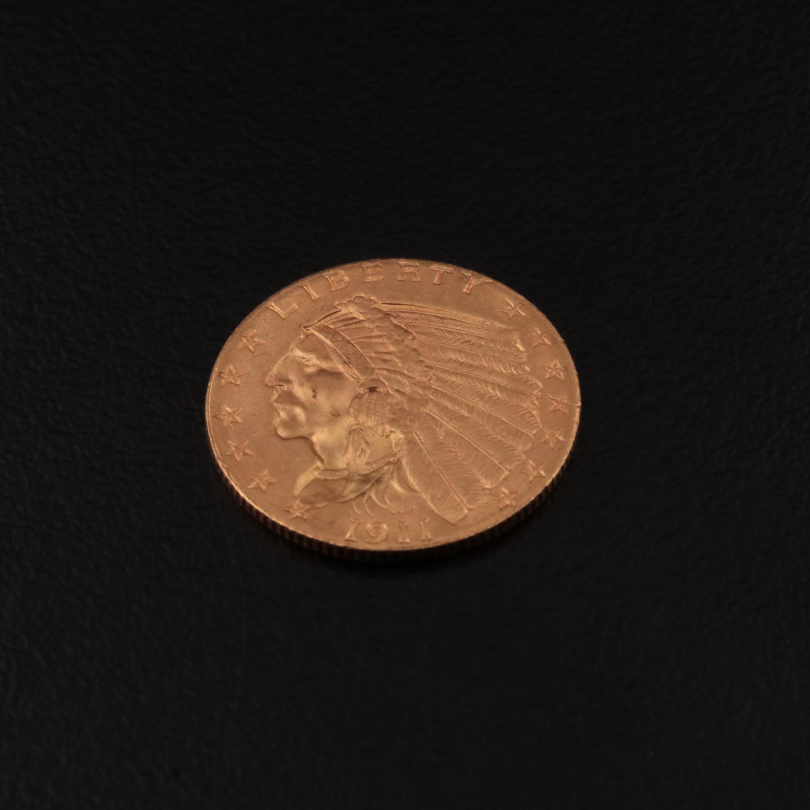 1911 Indian Head $2.50 Quarter Eagle Gold Coin