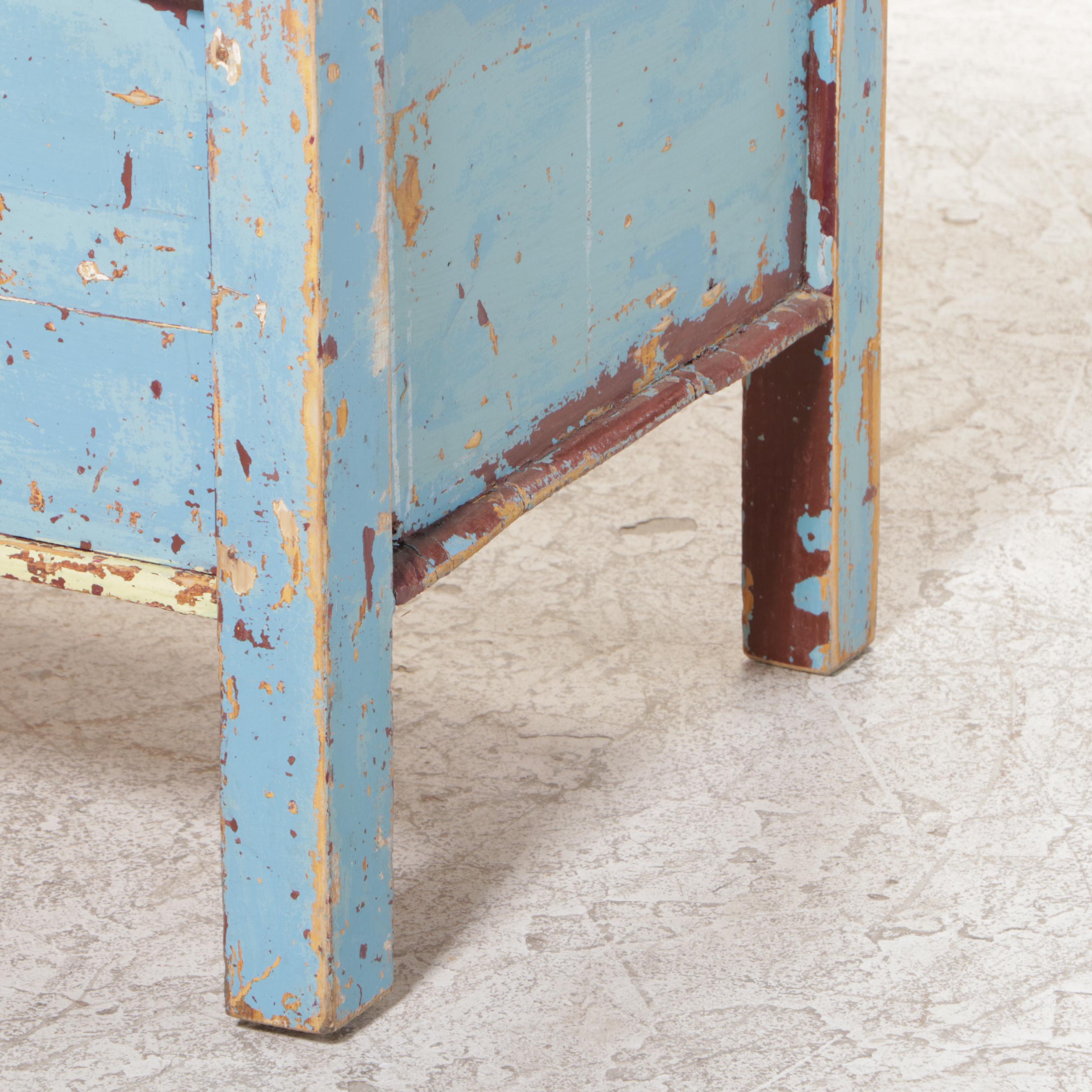 Austrian Painted Pine Settle Bench with Kilim Pillow