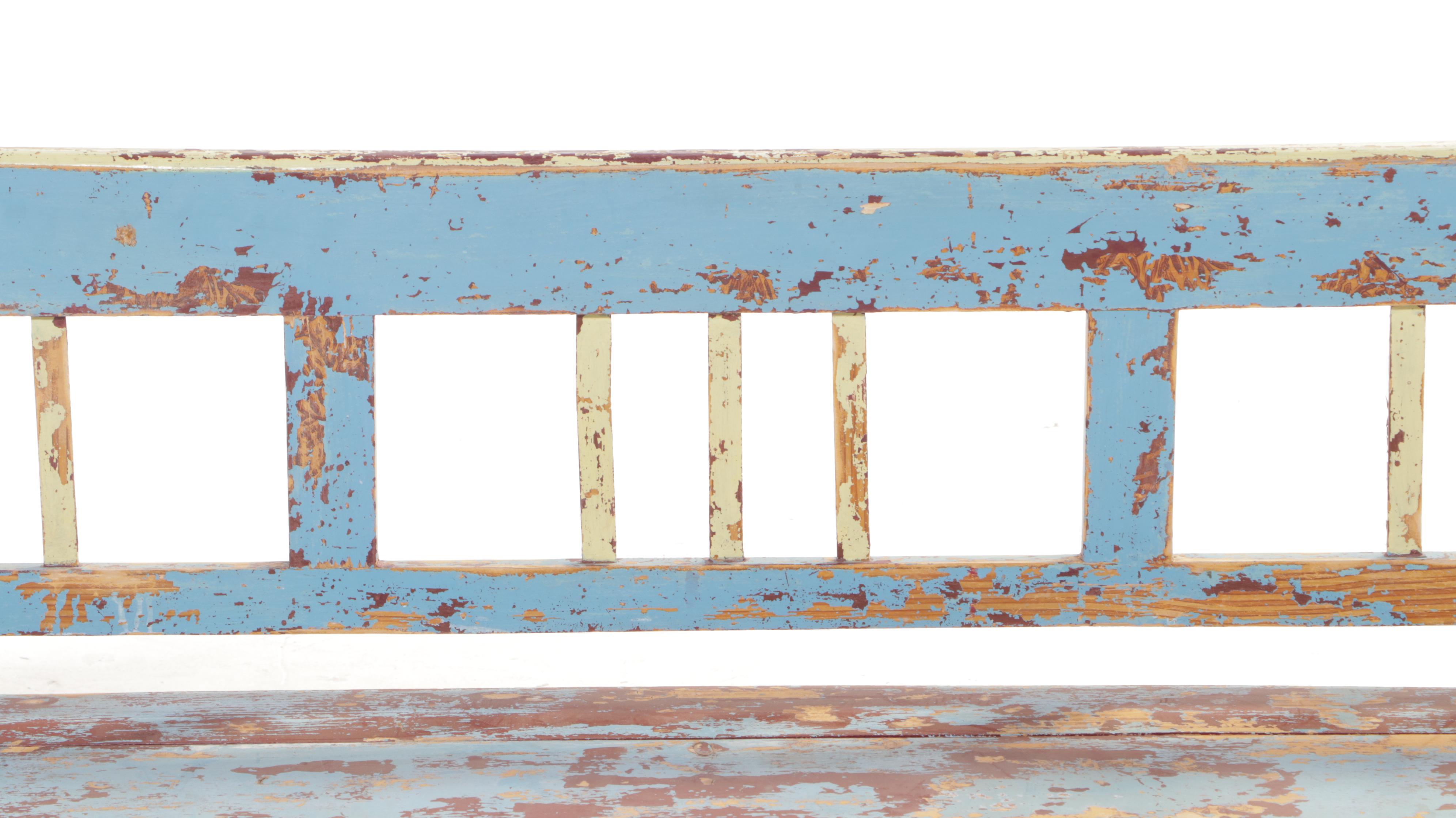 Austrian Painted Pine Settle Bench with Kilim Pillow