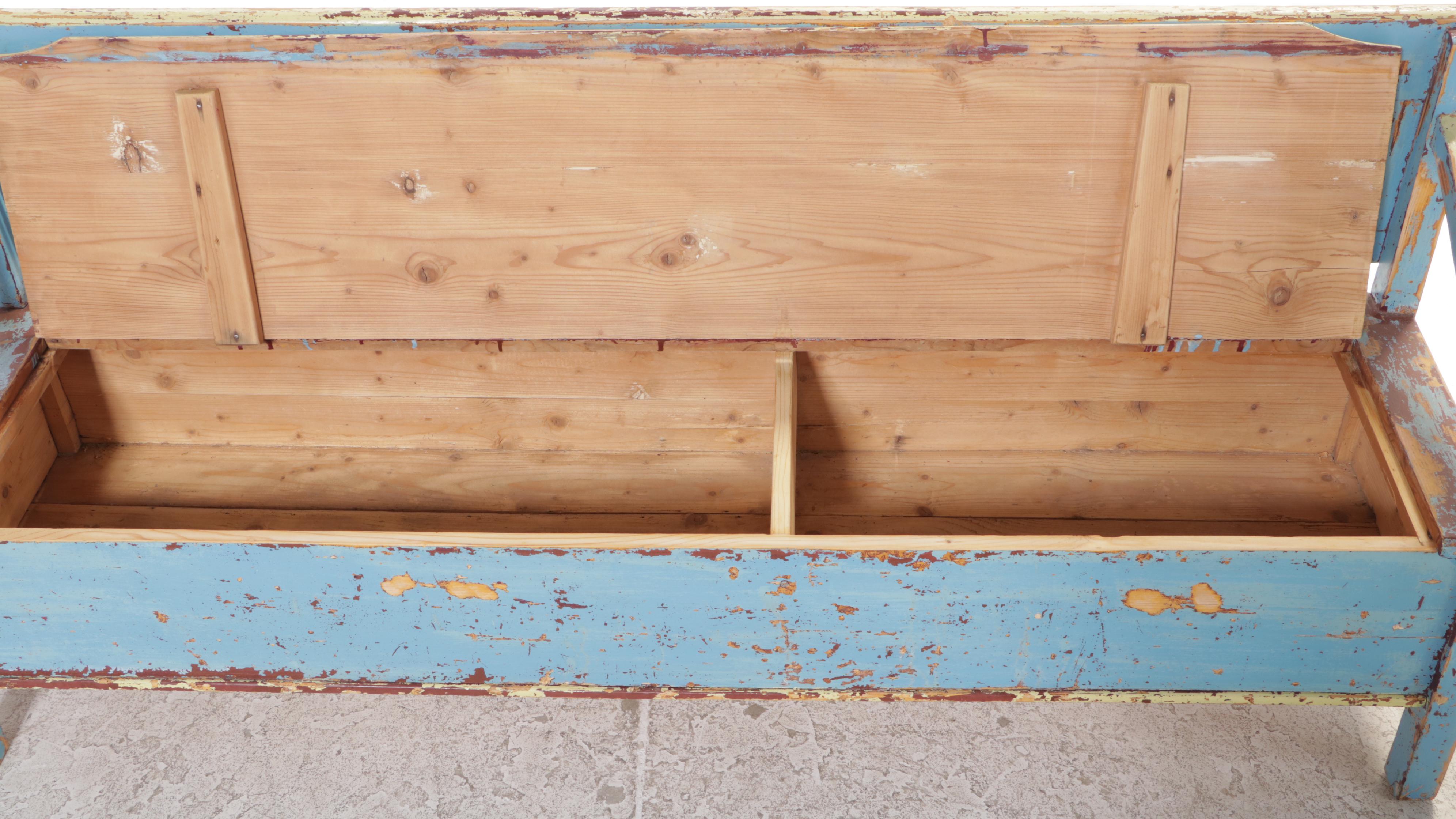 Austrian Painted Pine Settle Bench with Kilim Pillow