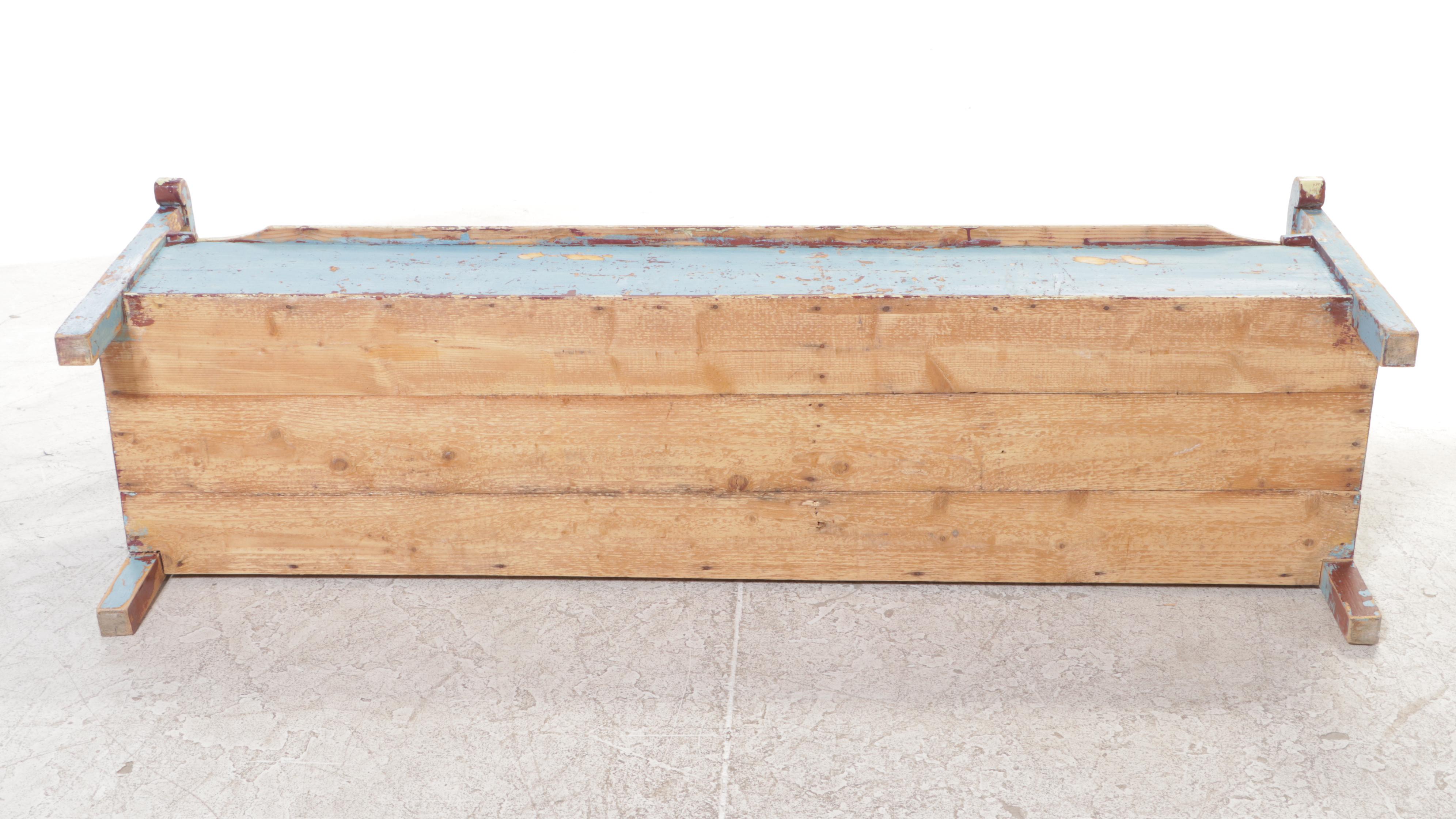 Austrian Painted Pine Settle Bench with Kilim Pillow