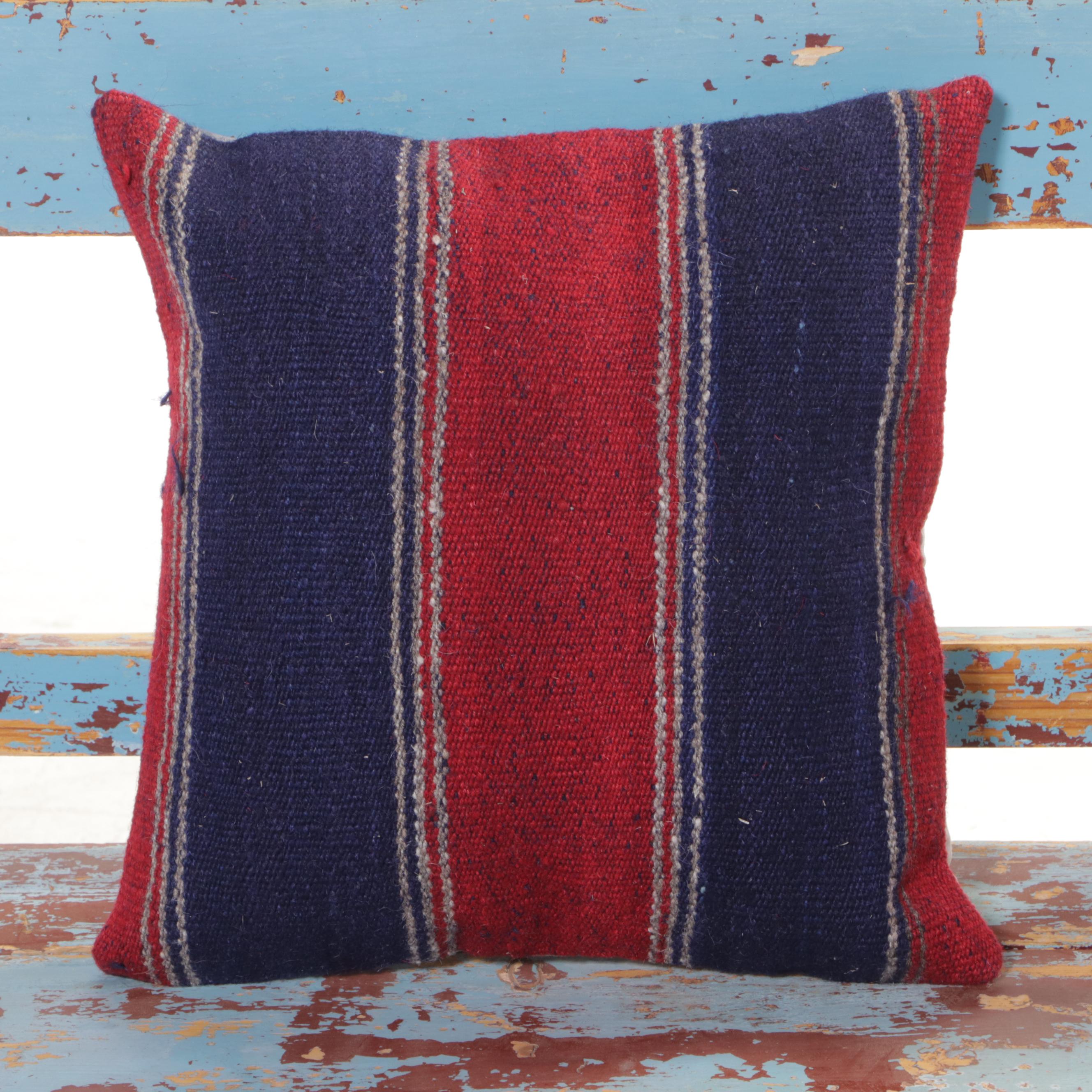 Austrian Painted Pine Settle Bench with Kilim Pillow