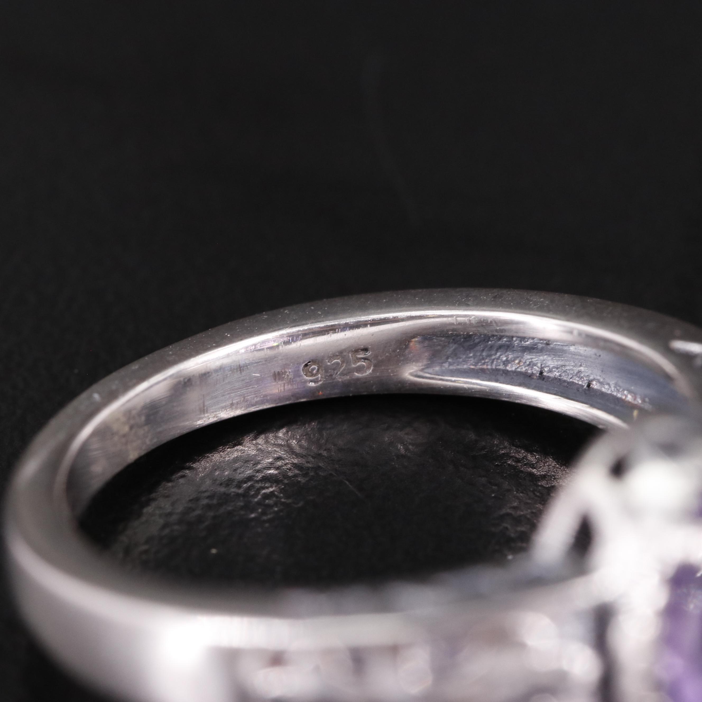 Sterling Oval Amethyst Textured Band Ring