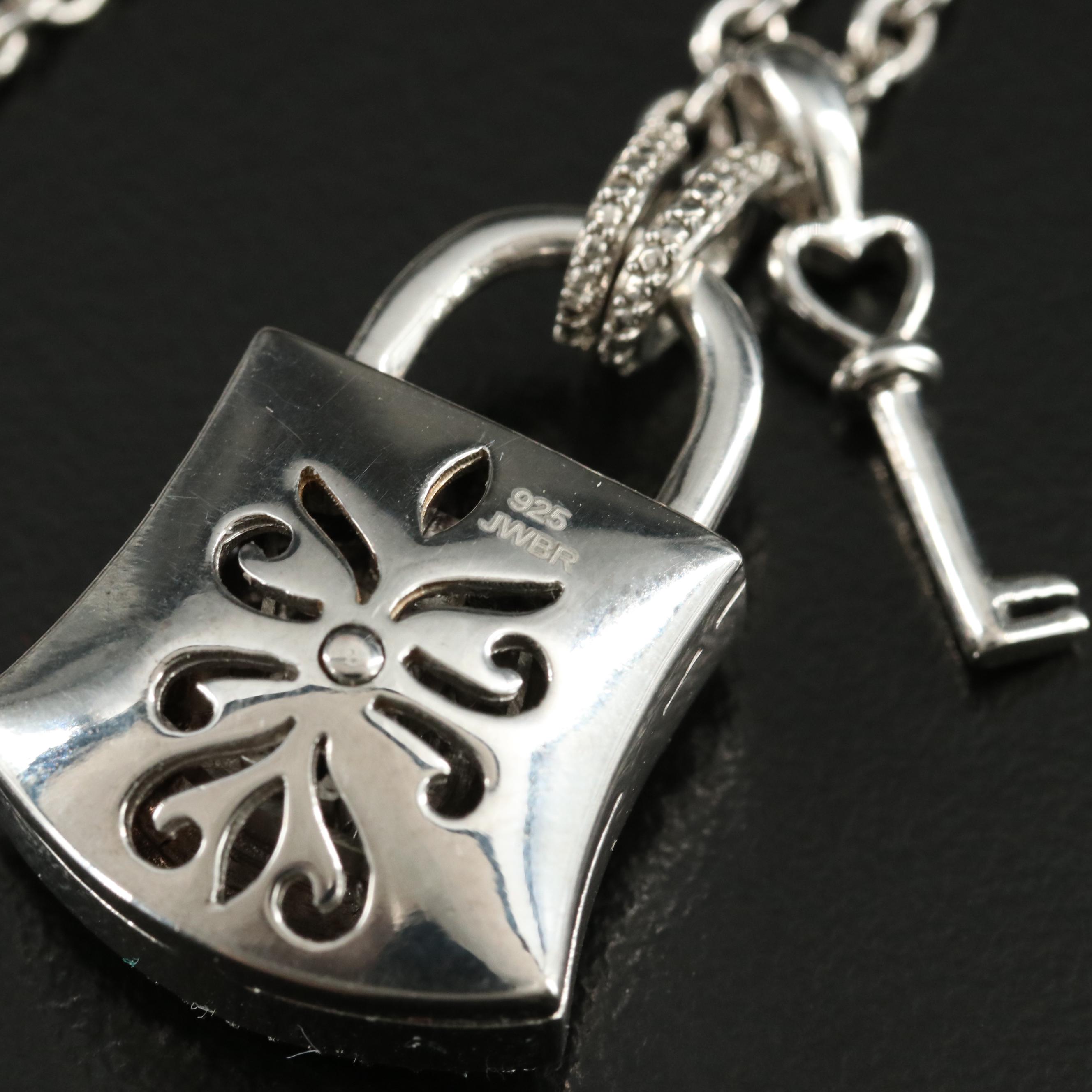 Sterling Sapphire Lock and Key Pendant Necklace