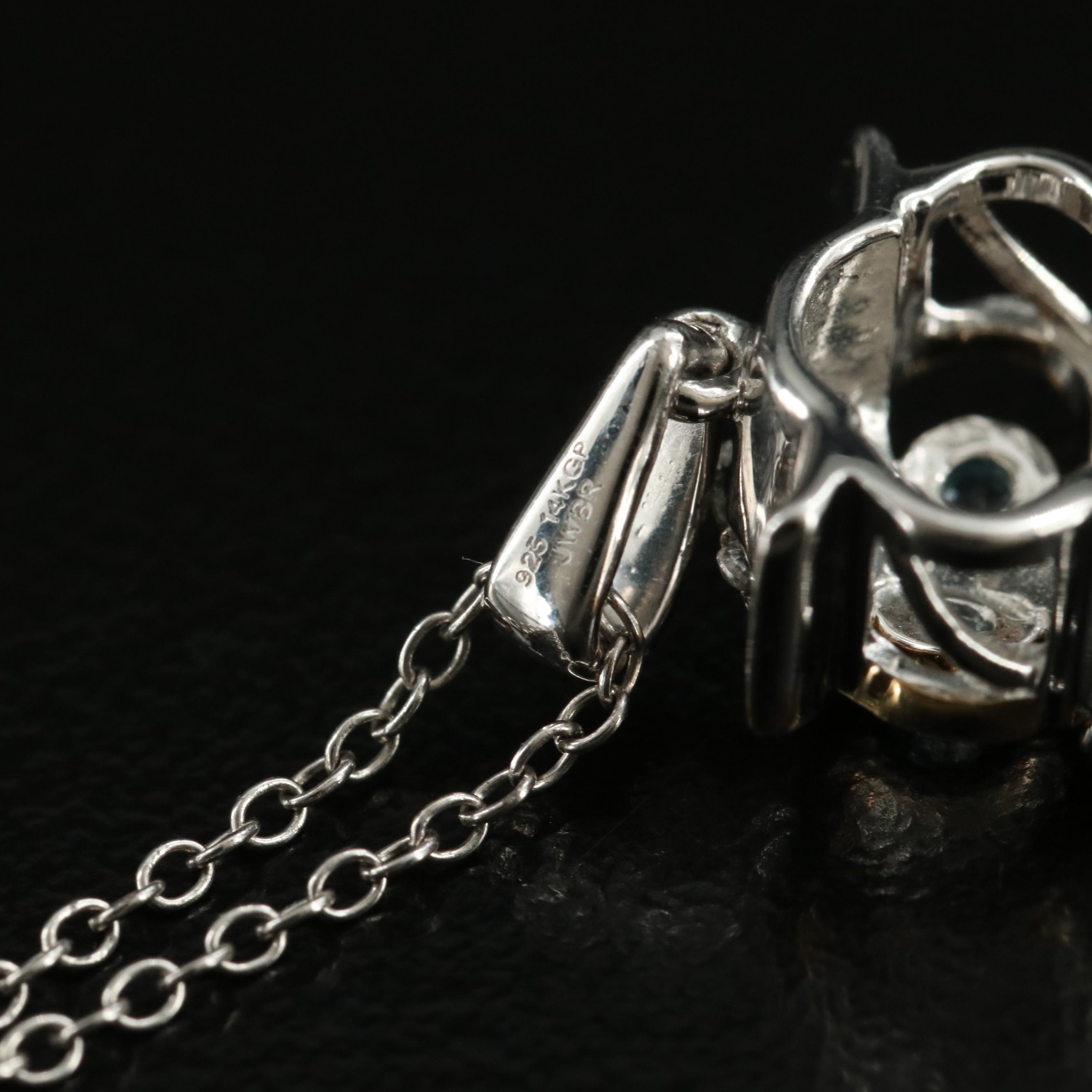 Sterling Amethyst, Sky Topaz and White Sapphire Owl Pendant Necklace