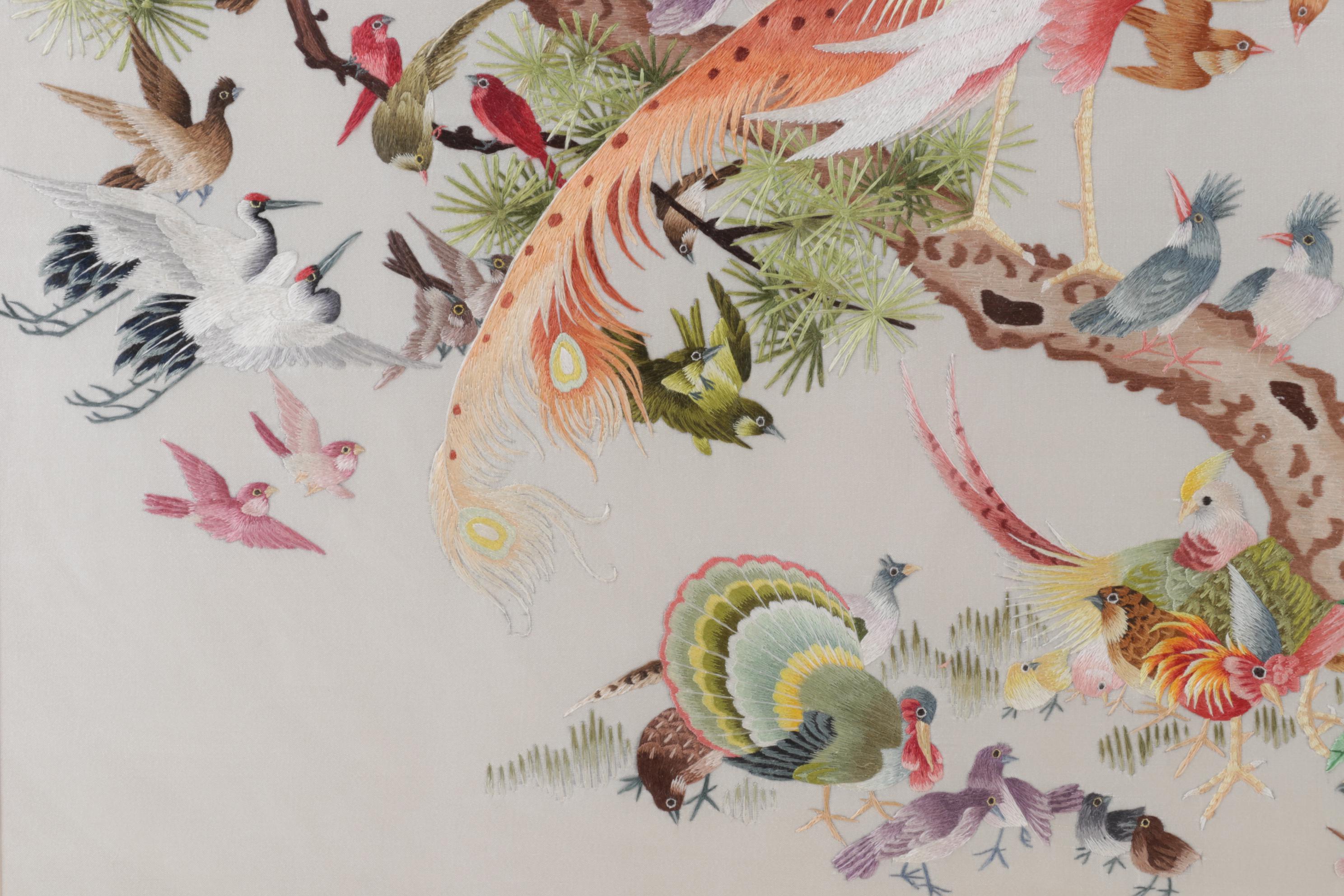 Chinese Silk Embroidery Panel "100 Birds Worshiping the Phoenix"