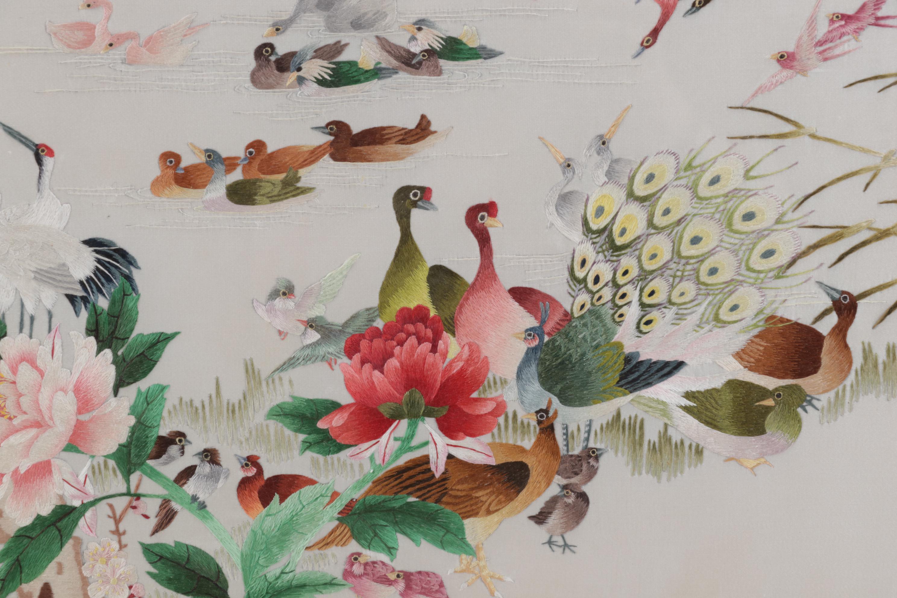 Chinese Silk Embroidery Panel "100 Birds Worshiping the Phoenix"