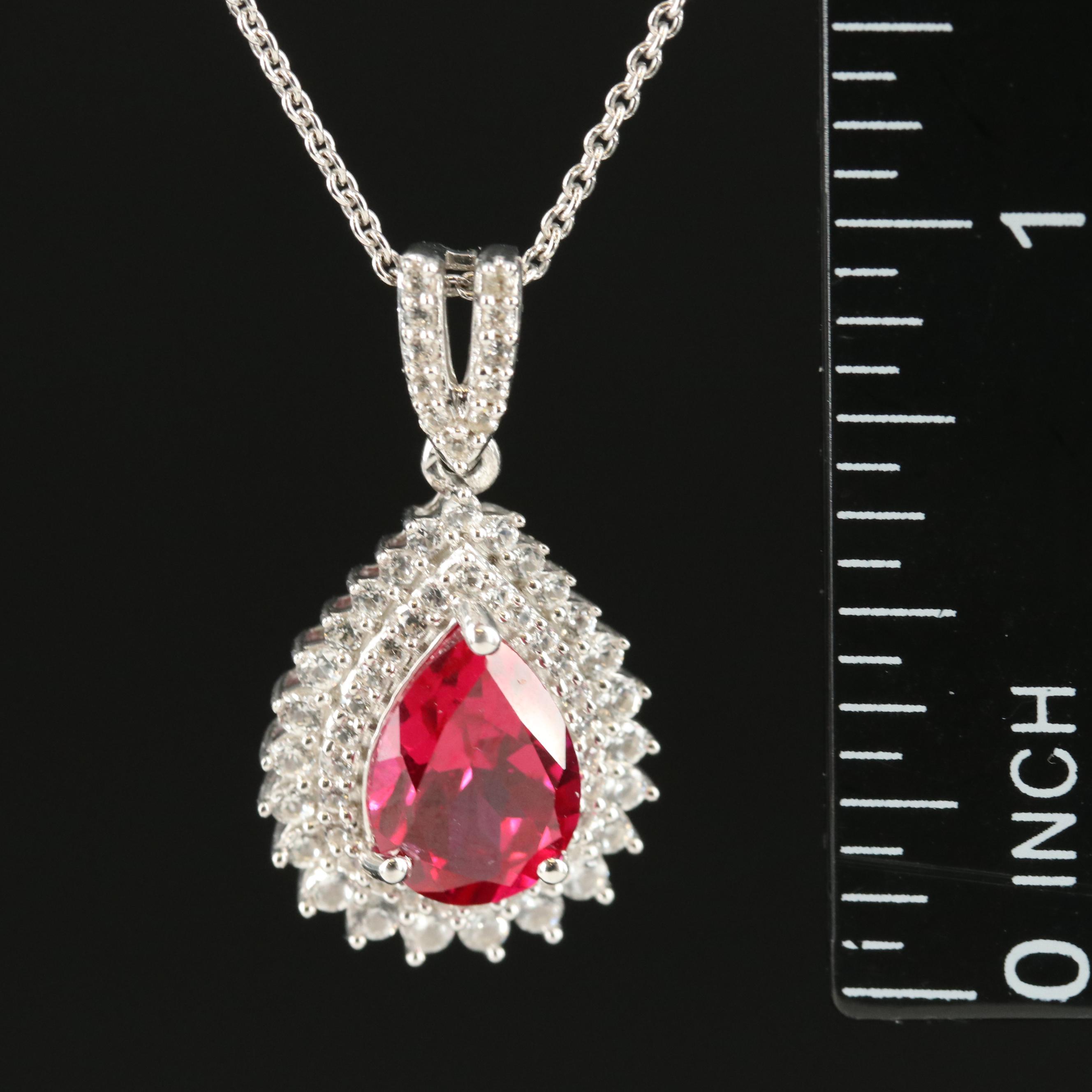 Sterling Ruby and White Sapphire Pendant Necklace