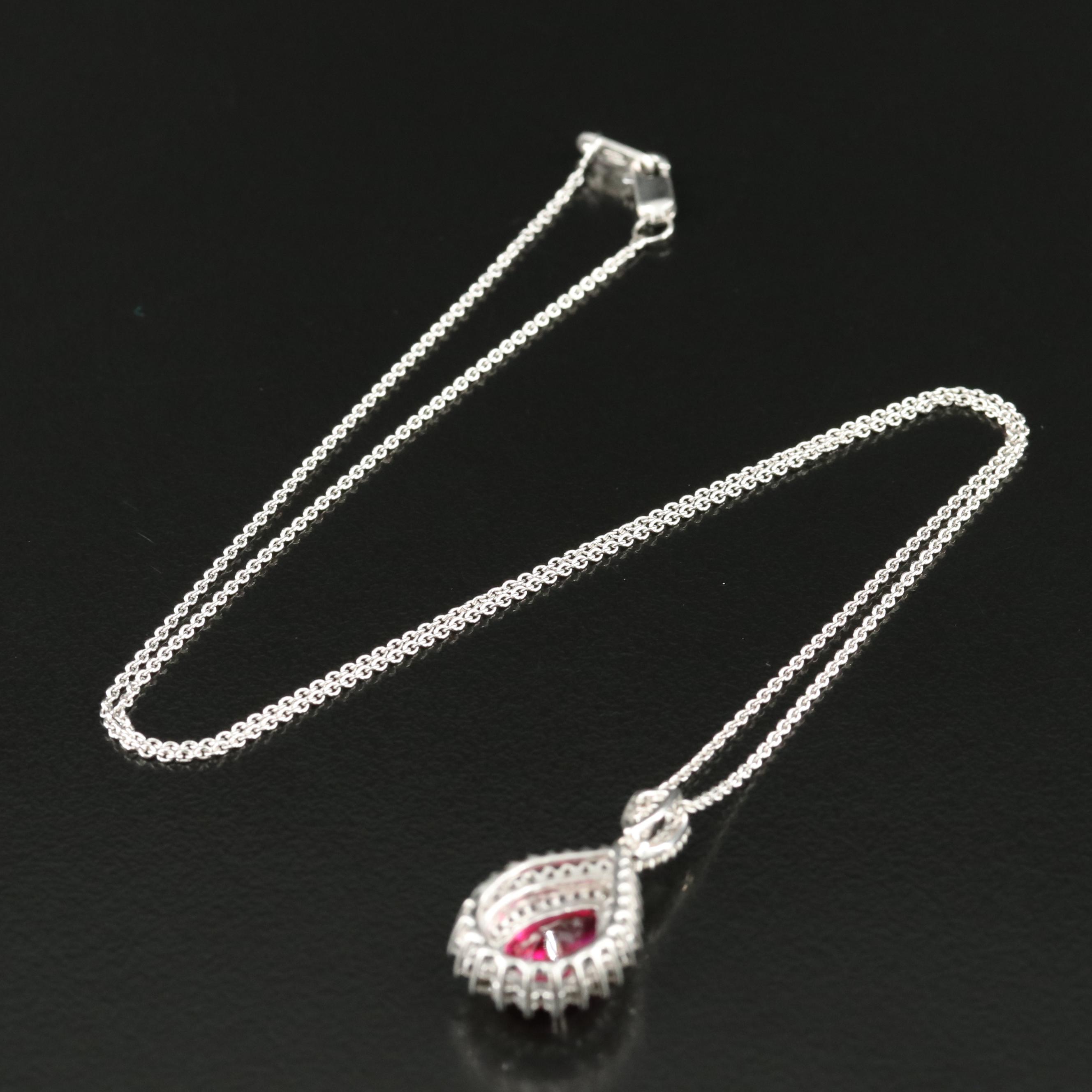 Sterling Ruby and White Sapphire Pendant Necklace