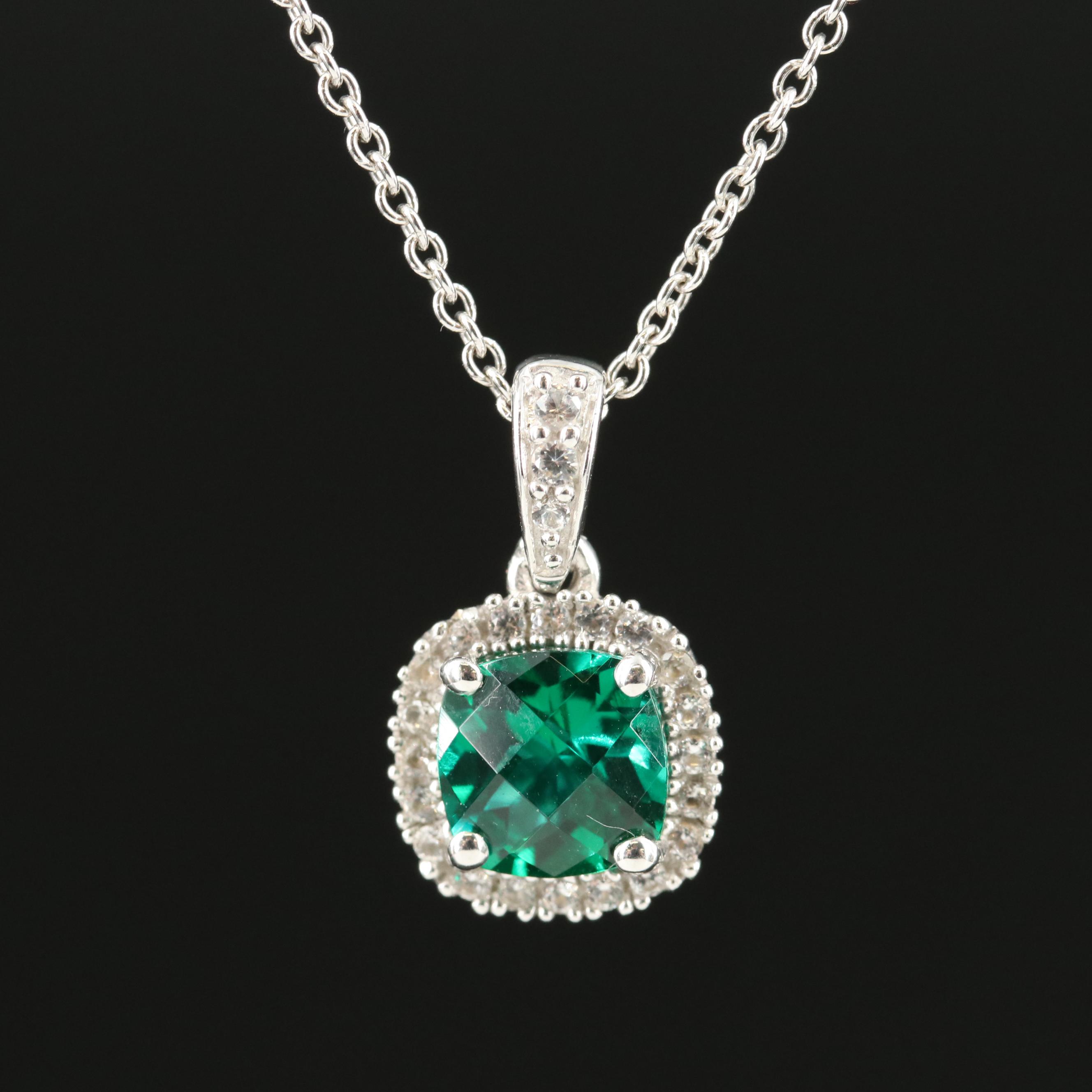Sterling Emerald and Sapphire Pendant Necklace