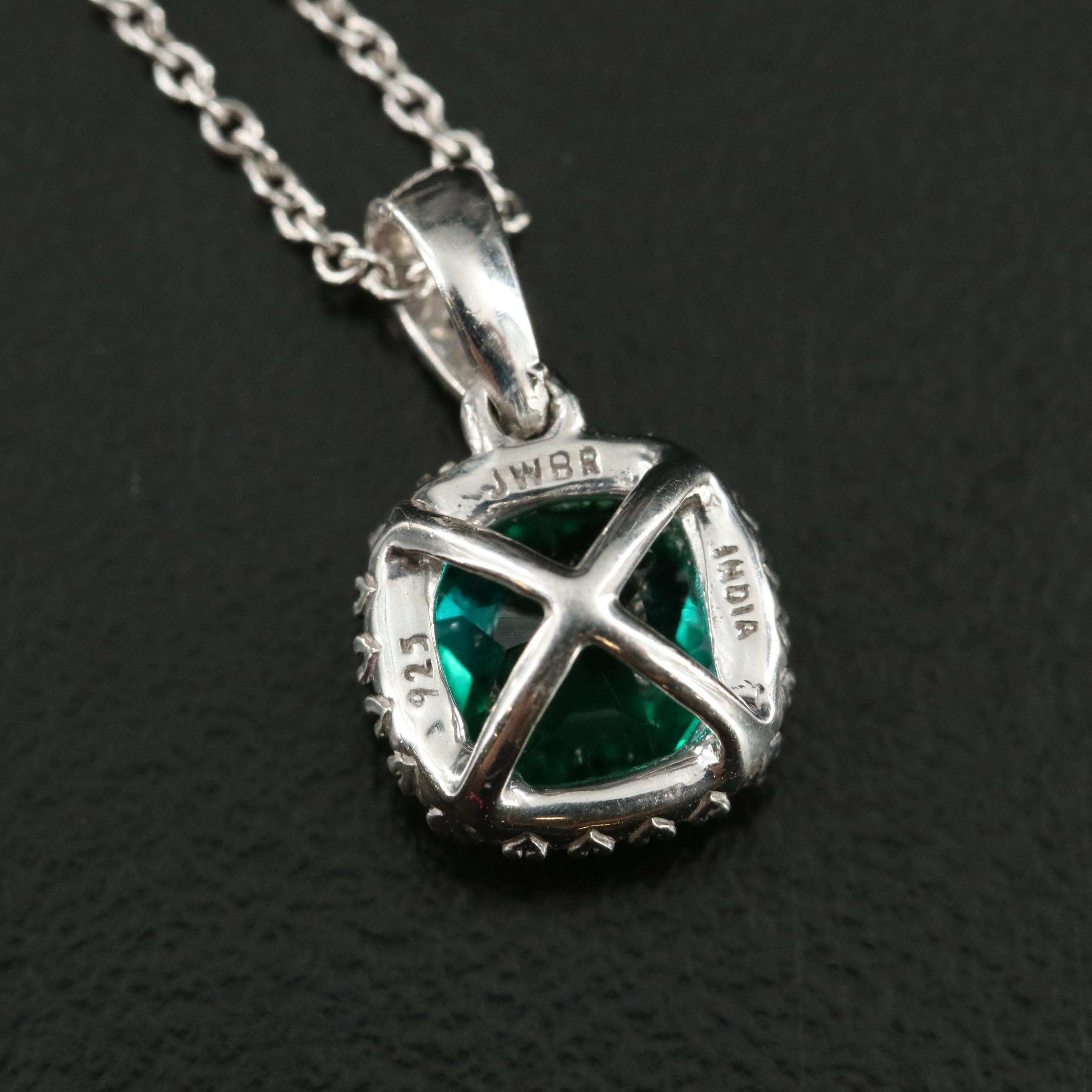 Sterling Emerald and Sapphire Pendant Necklace