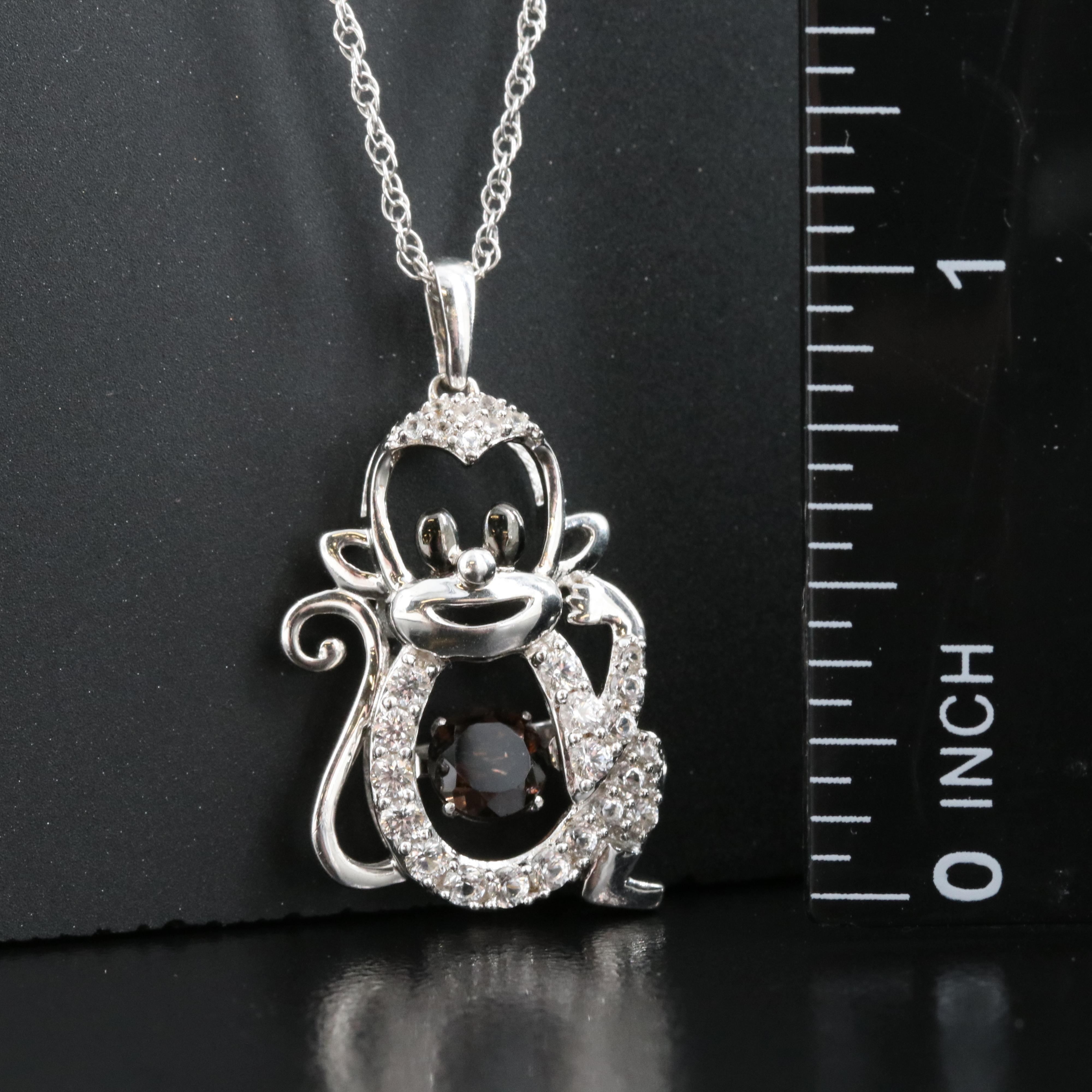 Sterling Smoky Quartz and Sapphire Monkey Pendant Necklace