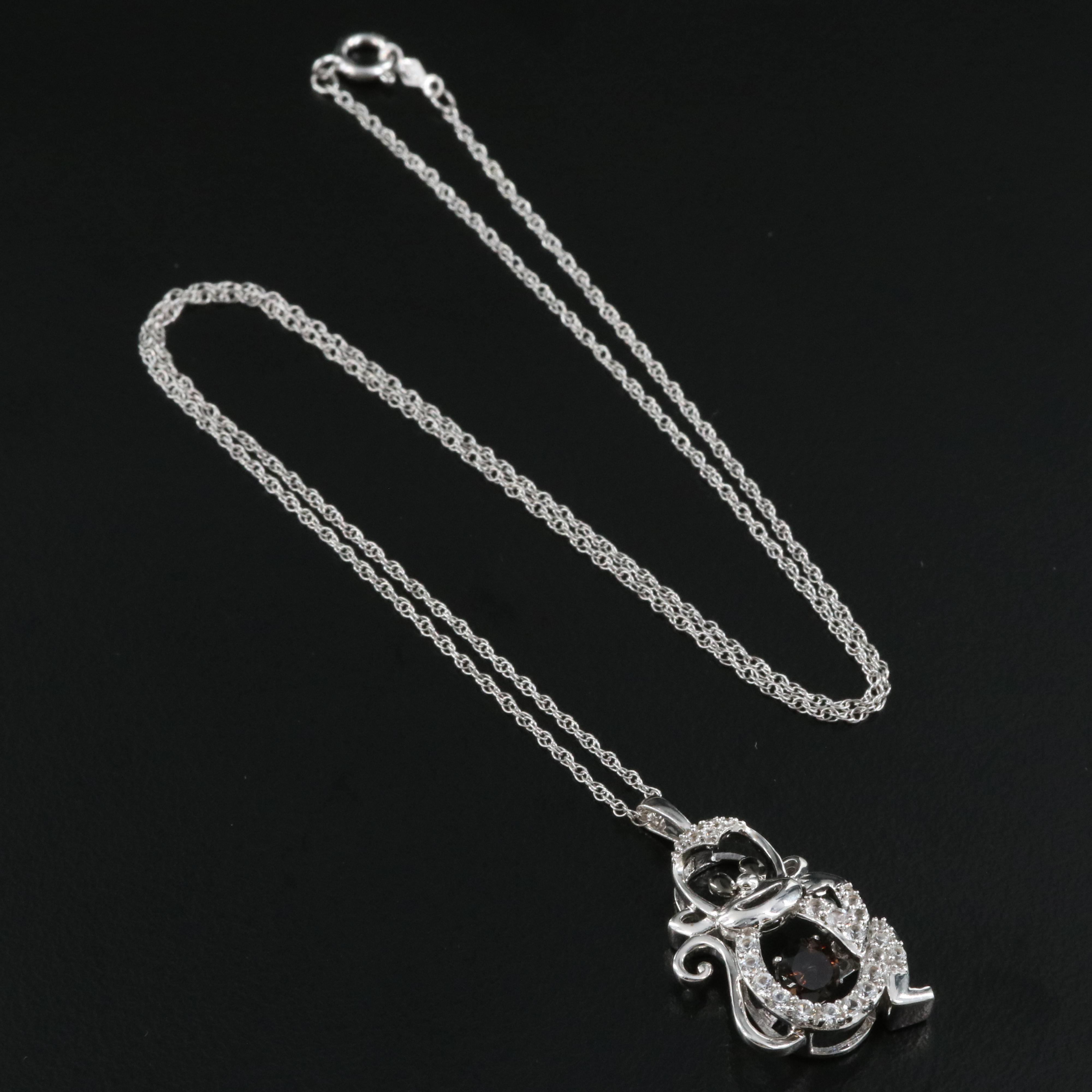 Sterling Smoky Quartz and Sapphire Monkey Pendant Necklace