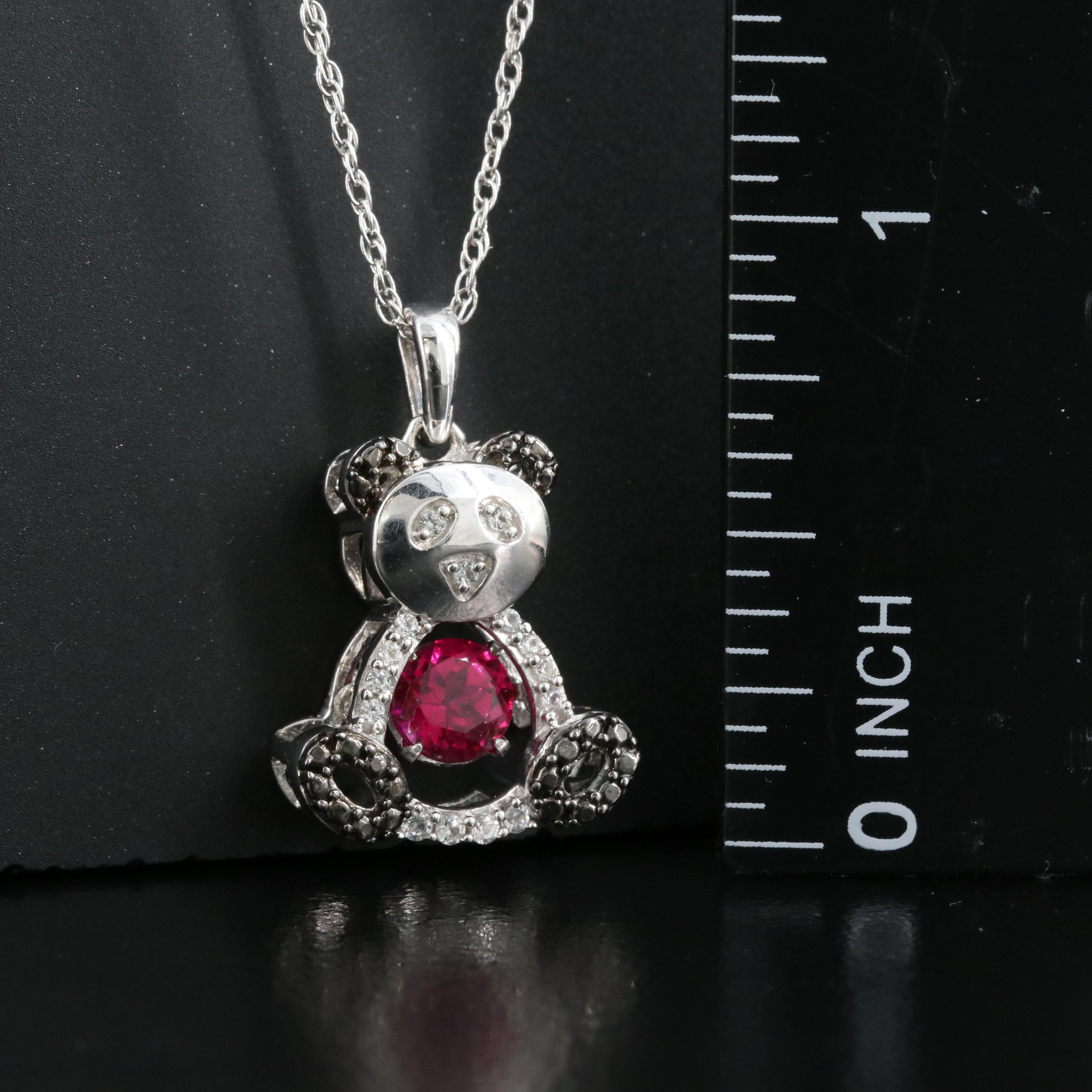 Sterling Ruby and Sapphire Panda Tremble Pendant Necklace