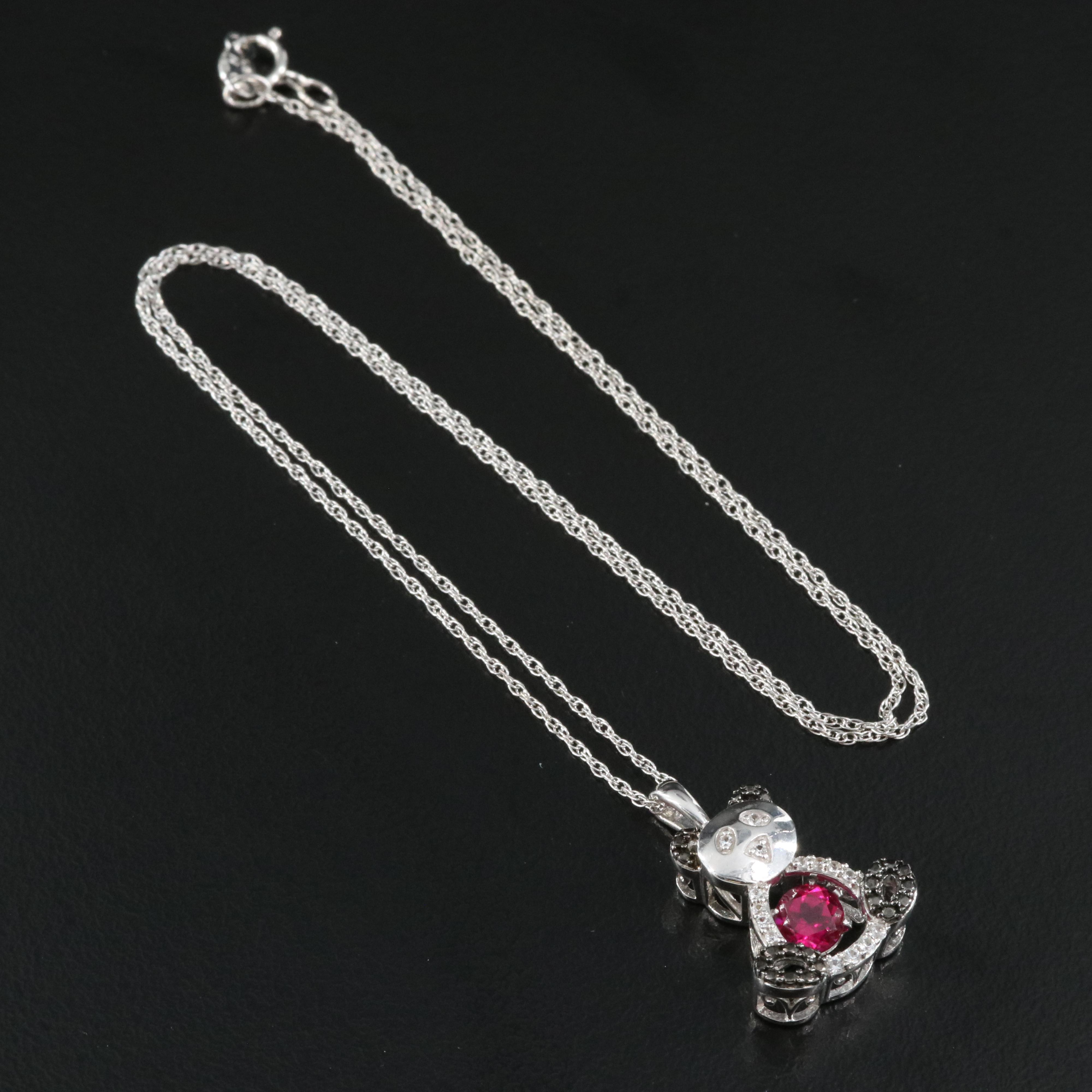 Sterling Ruby and Sapphire Panda Tremble Pendant Necklace