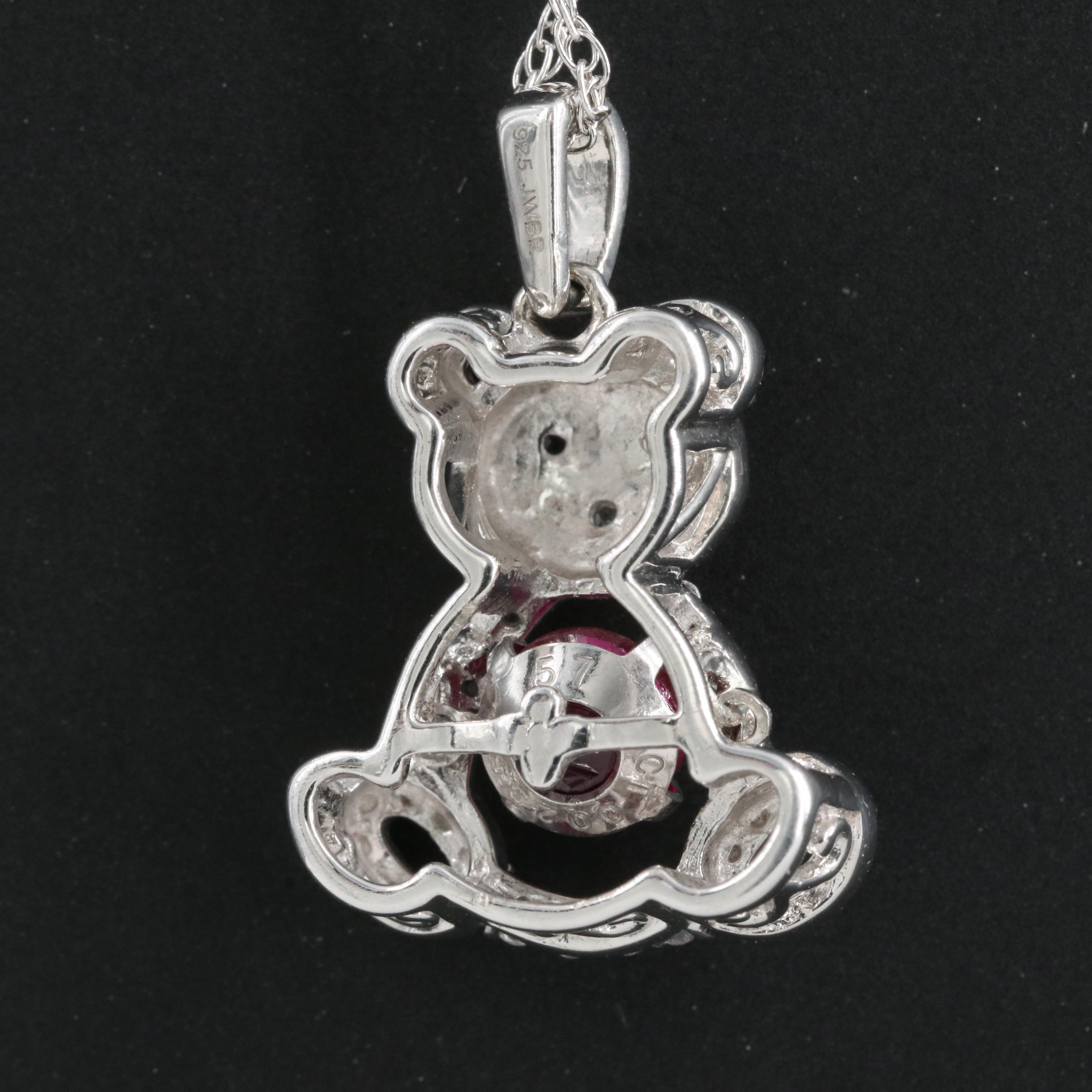 Sterling Ruby and Sapphire Panda Tremble Pendant Necklace